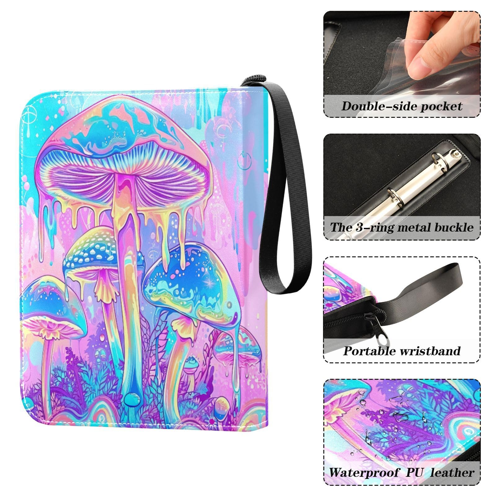 Amazon.com: Coikll Magic Mushroom Card Binder with 50 Removable Page Sleeves  PU Leather Collectible Trading Card Albums Book with Zipper for Games Card,Baseball  Cards : Toys & Games