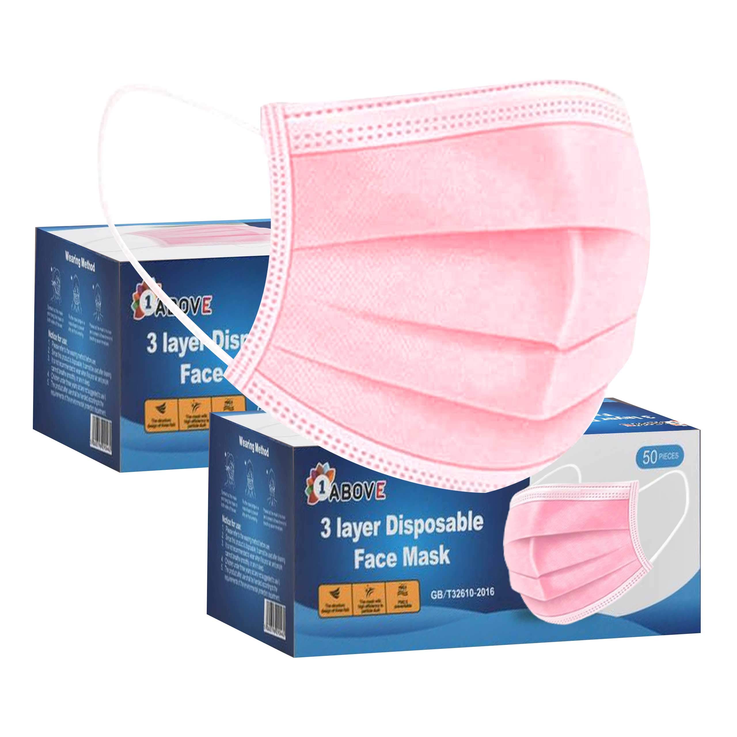 1ABOVE Disposable 3 Ply Dustproof Breathable Face Mask (100Pcs, Pink)