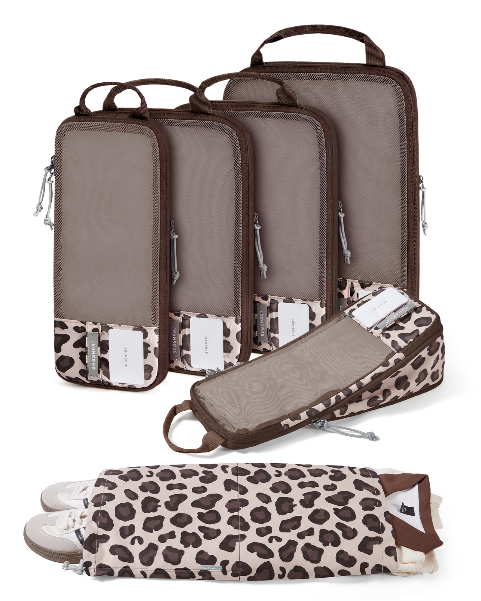 BAGSMART Compression Packing Cubes for Travel Essentials | 14 Set /6 Set /4 Set/2 Set, Lightweight, Durable Twilight Leopard Set of 6