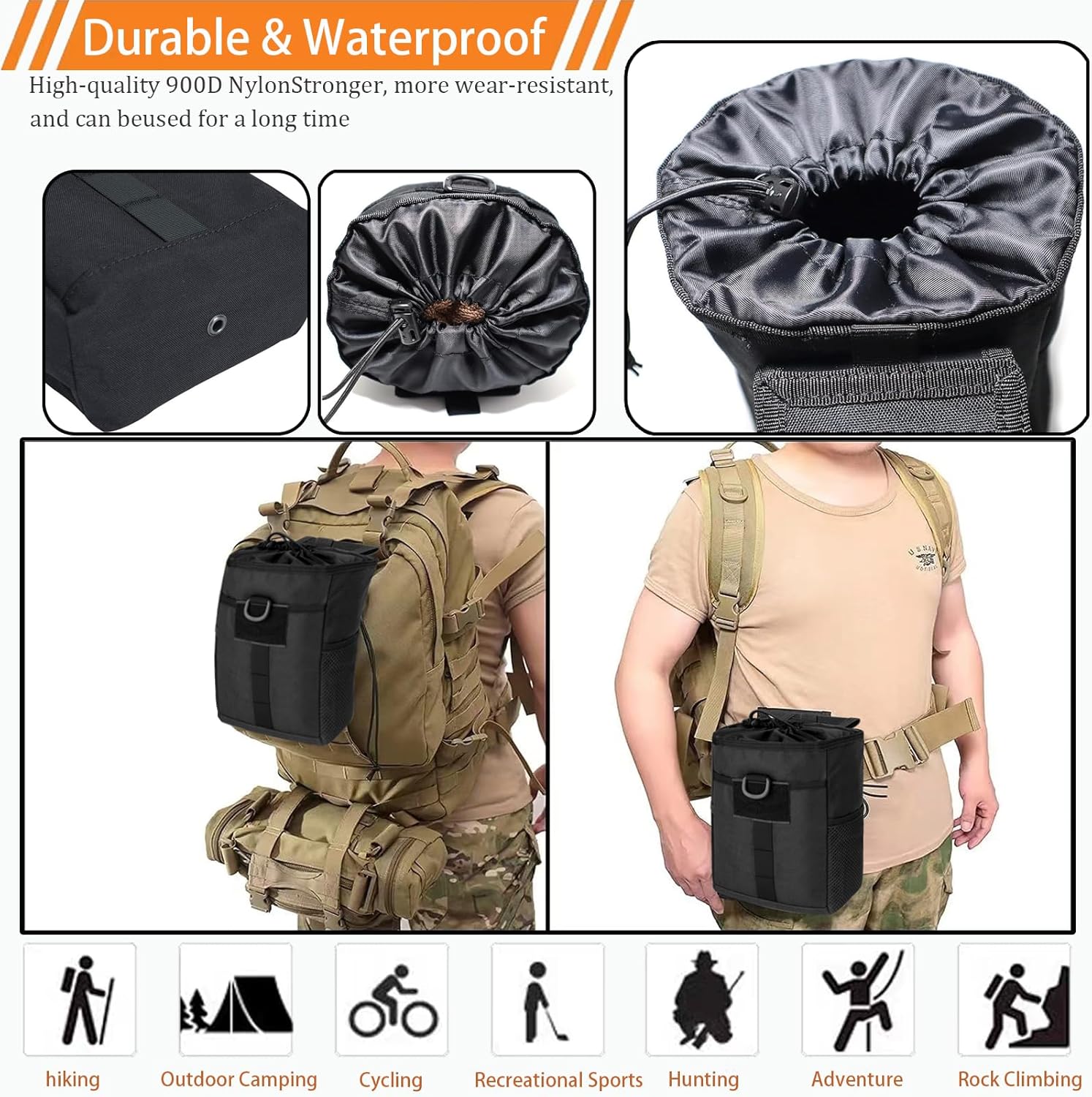 Large Molle Dump Pouch, Battle Belt Accessories Folding Drawstring Mag Ammo Dump Pouch Military Utility Belt Pouch 900D Nylon - Image 9