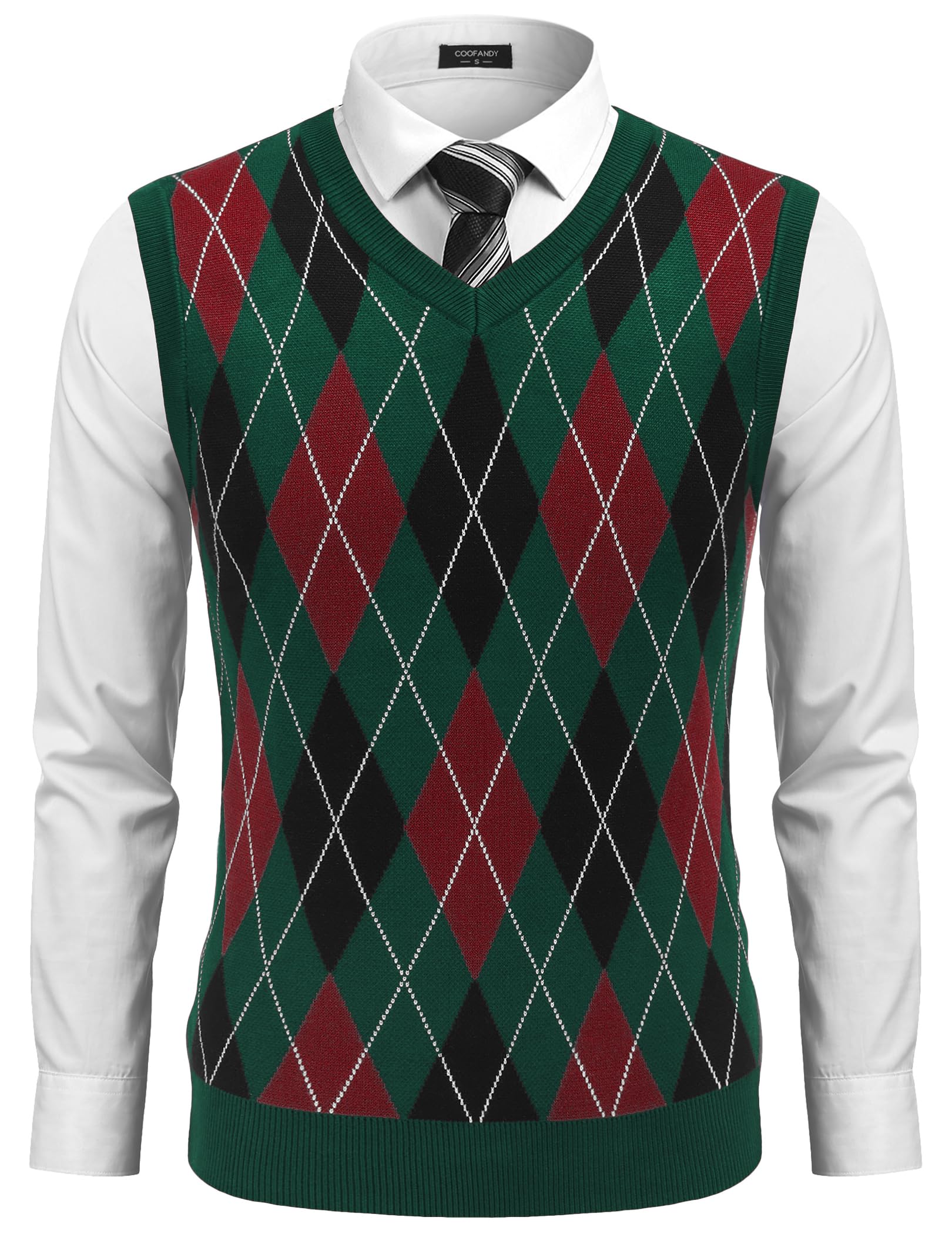 COOFANDY Men's Sleeveless V Neck Pullover Sweater Argyle Knit Vest Sweaters