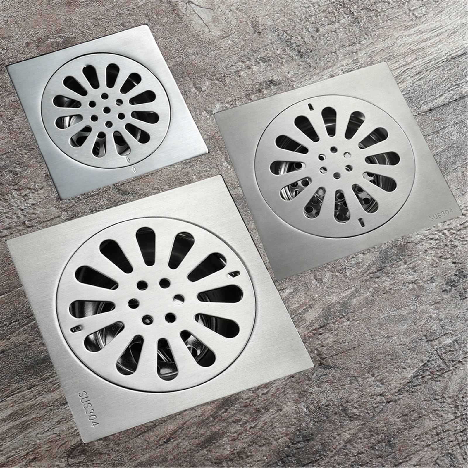 Drain de sol carré en inox pour l'évacuation des eaux de cuisine, balcon et toilettes