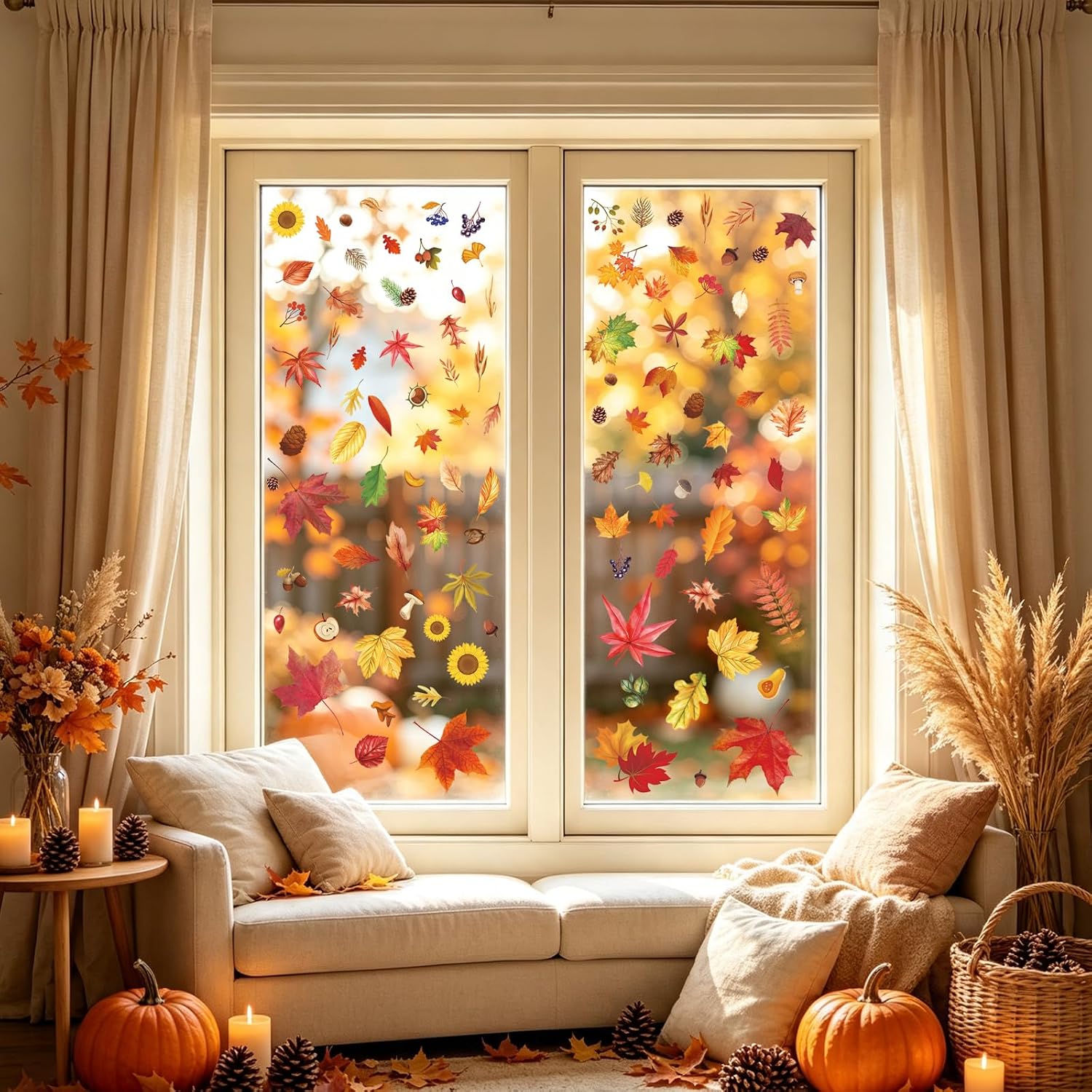 Fall Window Clings 9 Sheets Thanksgiving Static Stickers for Glass Decor