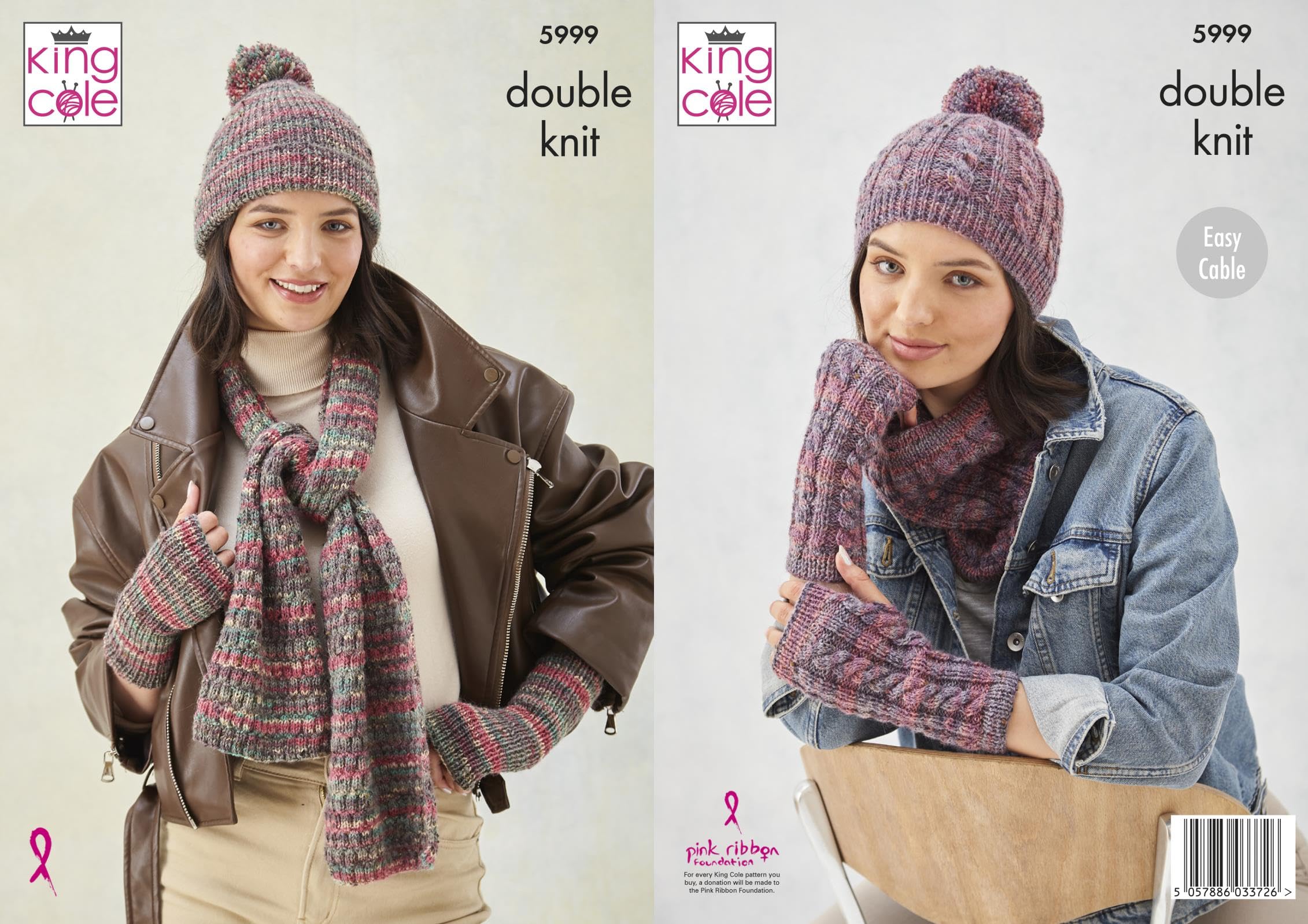 King ColeKing Cole Ladies DK Knitting Pattern Easy Cable Scarf Hat Wrist Warmers Snood (5999)