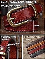 Vista 28 de Cinturones para mujer para jeans de 1.1 pulgadas de ancho, cinturones para vestidos de cuero de grano completo con hebilla dorada, caja de regalo