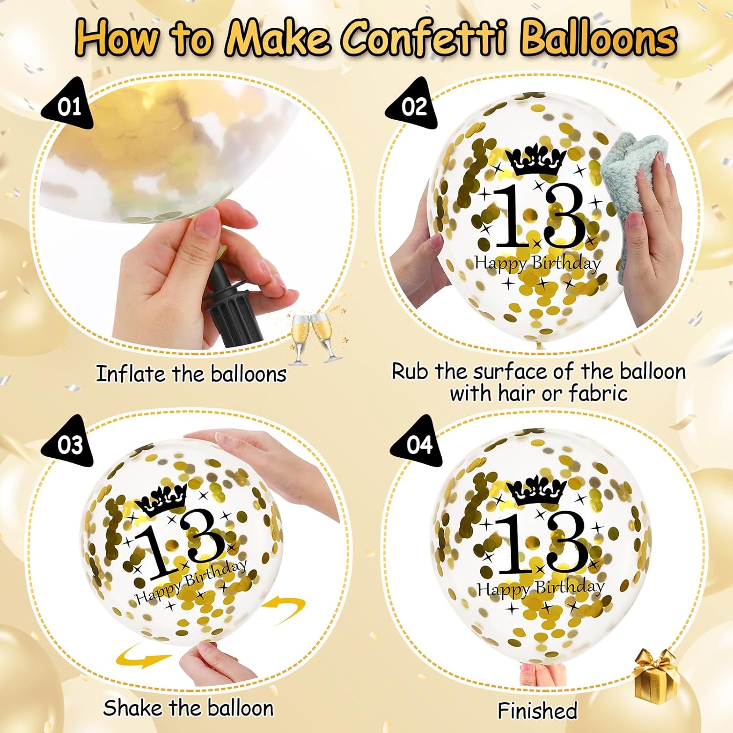 13th Birthday Balloons for Boys, 15Pcs Black Gold Happy 13th Birthday Balloons Decorations for Boys Girls 13 Years Old Party Indoor Outdoor Decor Supplies 12 inches