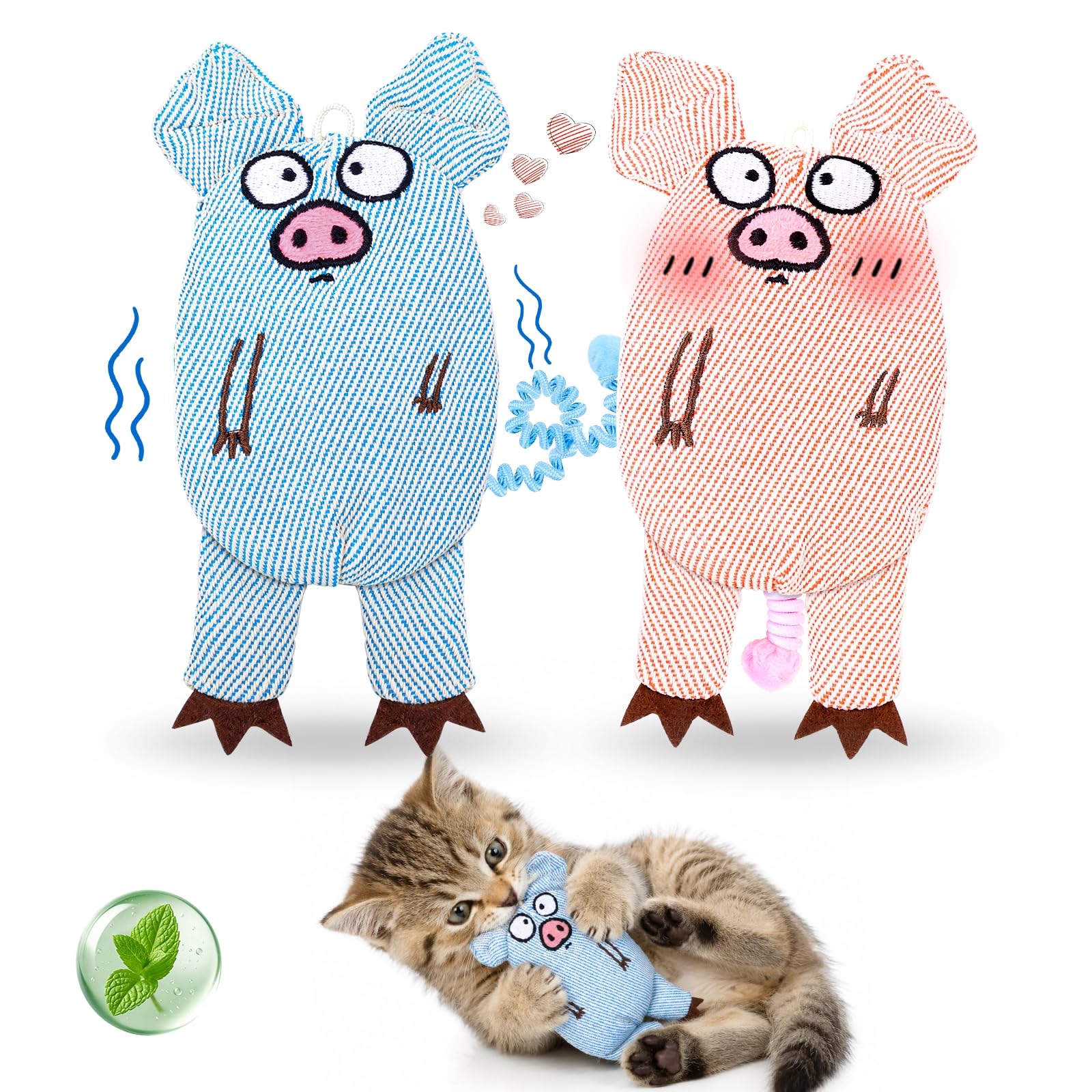 Zeepet Catnip Toys (2 Pcs) – 8,000mg Natural Catnip & Silvervine Each, Interactive Cat Kicker Toy for Indoor Cat with Crinkle & Bell, Bite-Resistant Linen Cotton
