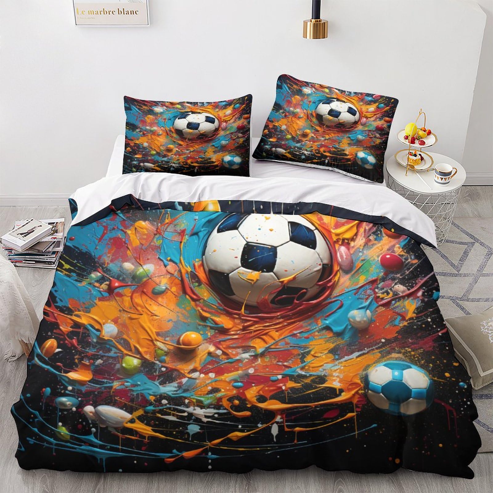 Housse de couette foot imprimé 3D parure de lit king size cadeau idéal anniversaire ado