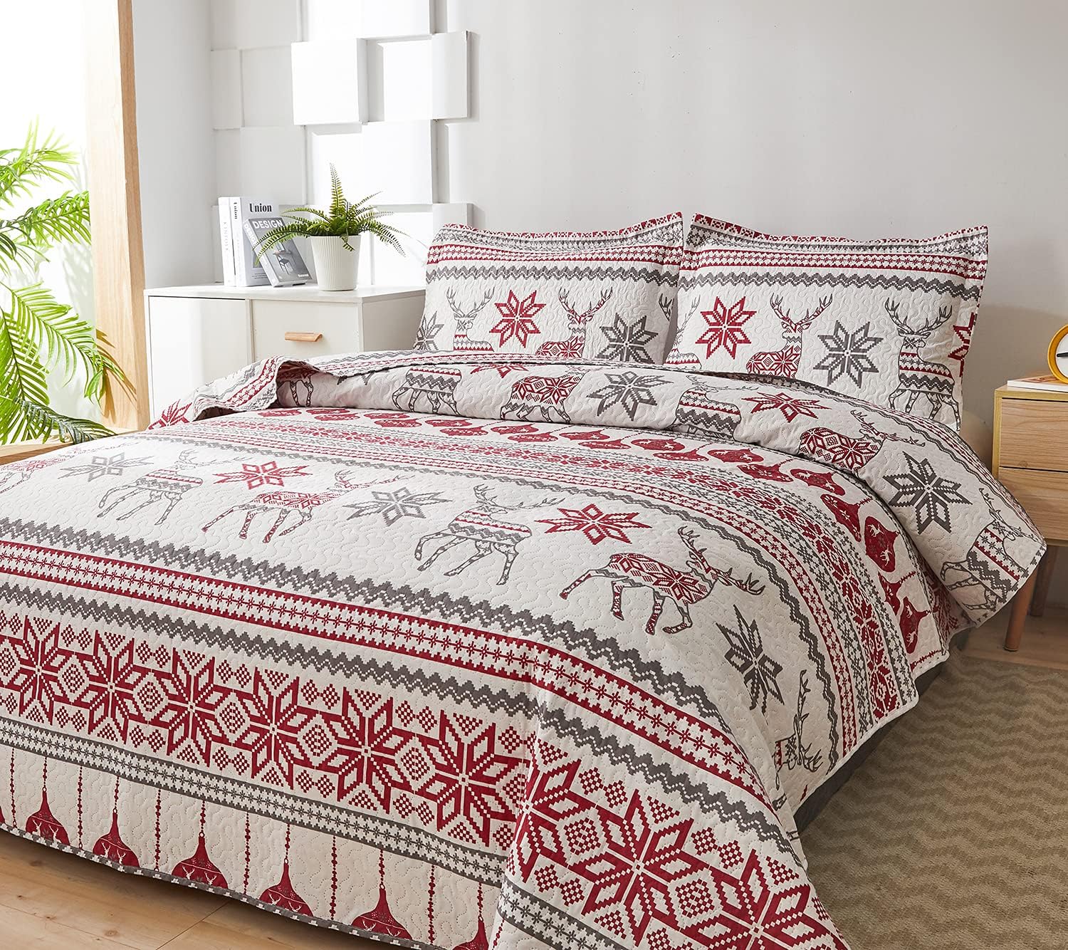 Buy Christmas Bedding Quilts Full/Queen Size Bedspreads 3 Piece
