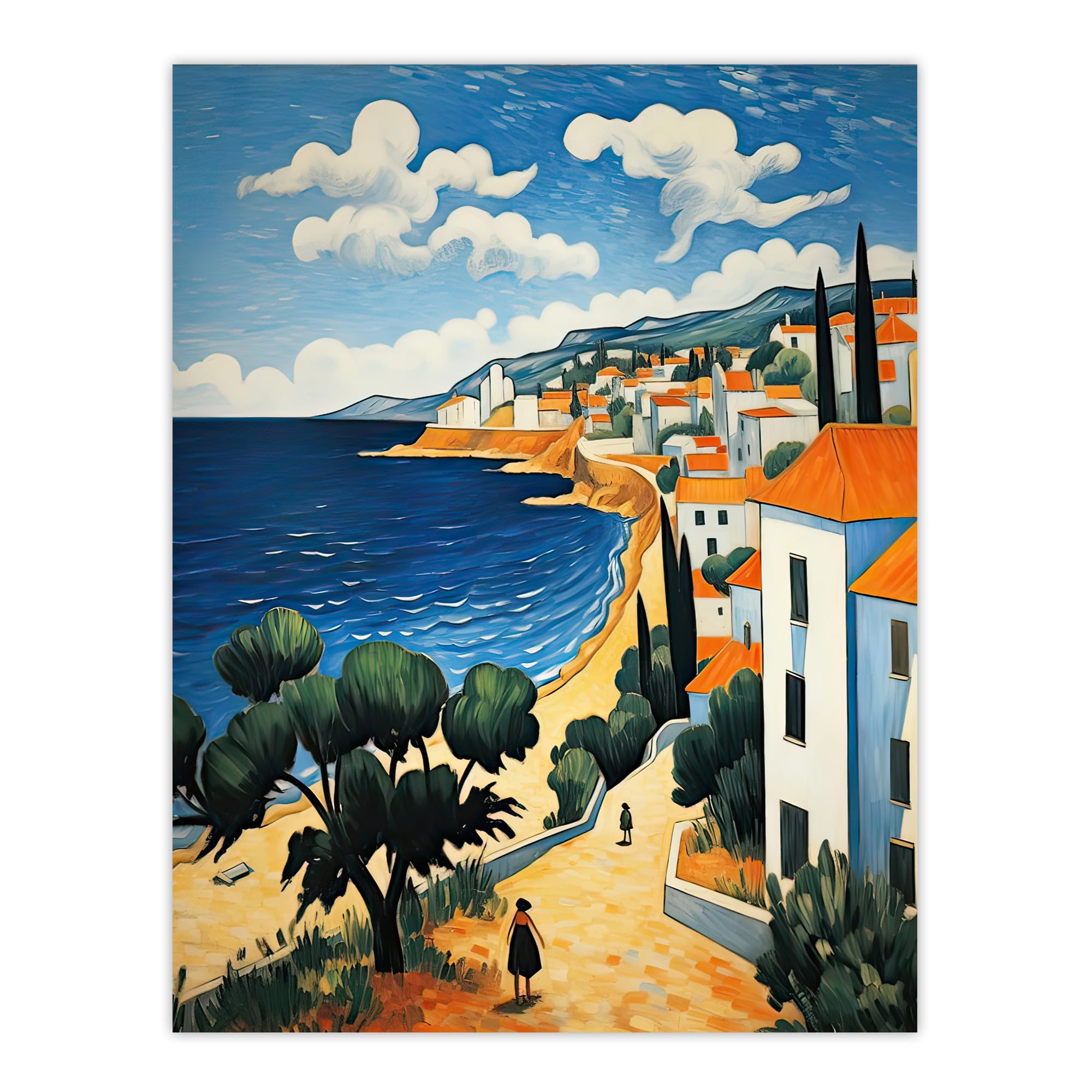 Artery8 Italian Coastal Cityscape at Summer Oil Painting Extra Large XL Wall Art Poster Print