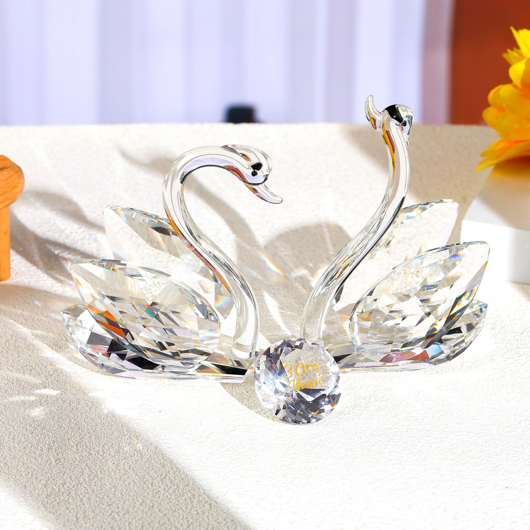 2 Pcs Clear Crystal Swans 30th Wedding Anniversary Romantic Gifts for Couples Glass Pair Swans Collectible Figurine Ornaments 30 Years Love Anniversary Presents for Wife Women Friends - Image 3
