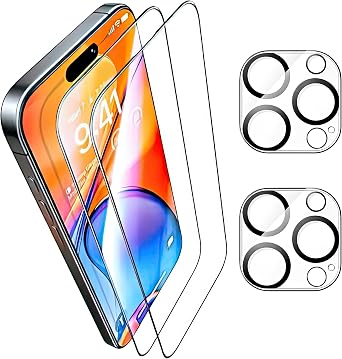 2 Pack Screen Protector for iPhone 16 Pro +2 Camera Lens Cover