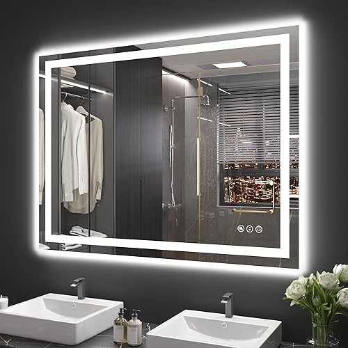 Miniatura 170 de Espejo LED de baño, 36 x 36 pulgadas con luz frontal y retroiluminada, antiniebla, espejo de tocador de baño para pared, función de memoria