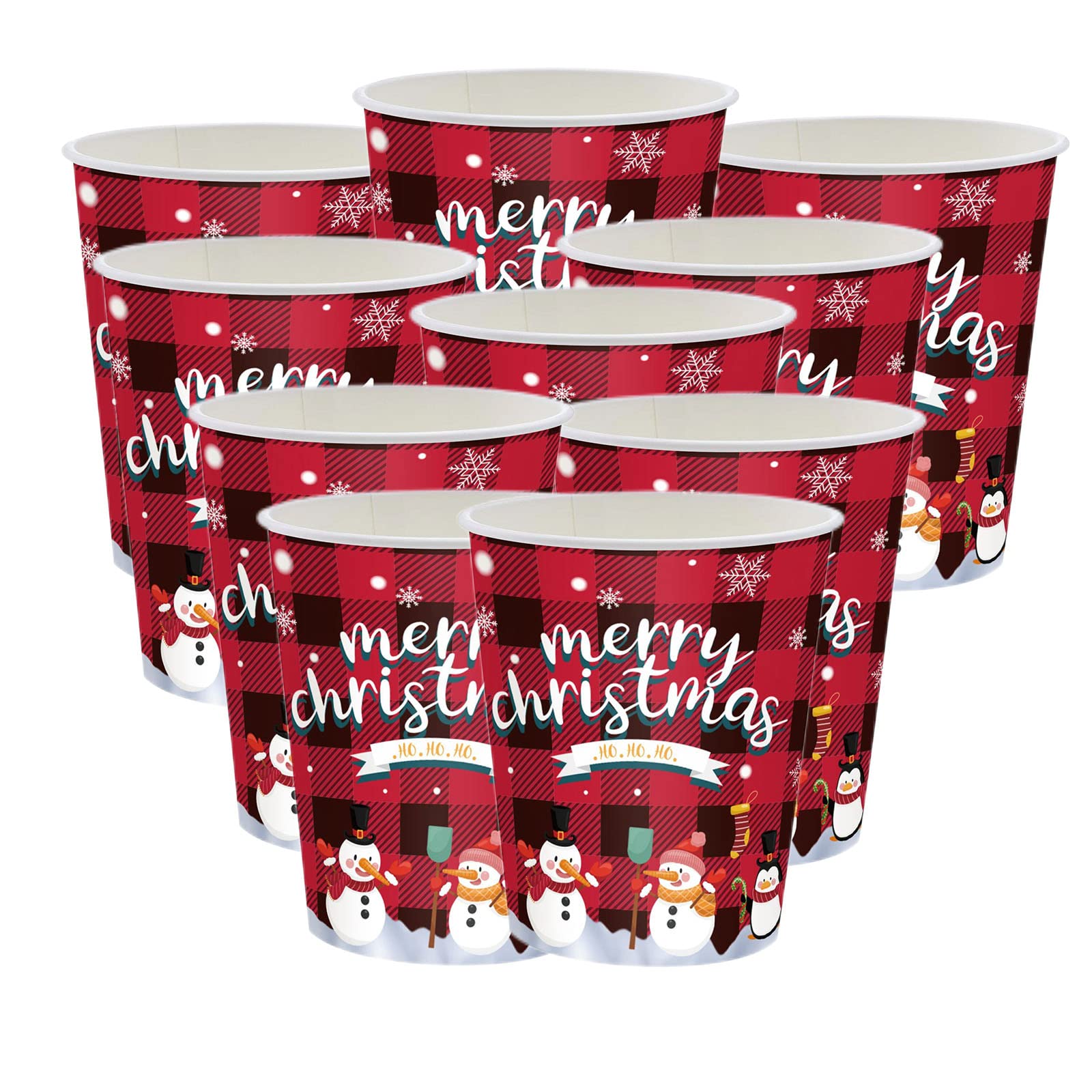 10Pcs Christmas Party Cups Decorations, Red Black Plaid Paper Cups ...