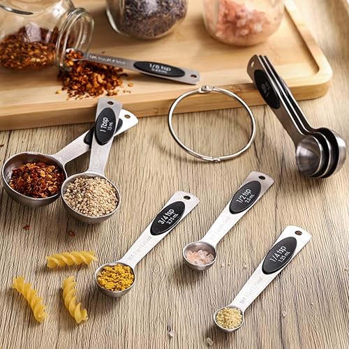 Miniatura 8 de Juego de 9 cucharas medidoras magnéticas apilables de acero inoxidable, cucharadas de anidación resistentes, cucharadas para medir ingredientes