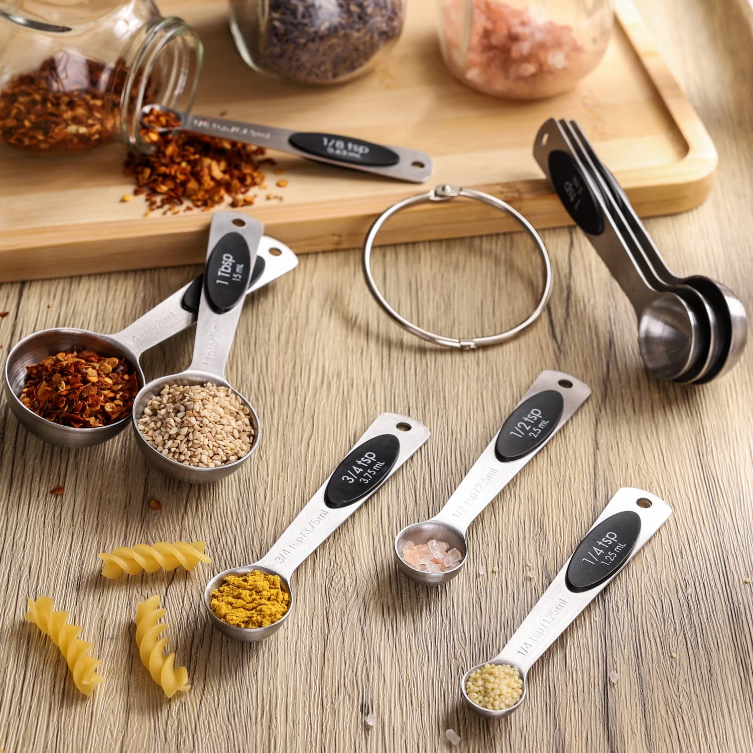 Juego de 9 cucharas medidoras magnéticas apilables de acero inoxidable para medir ingredientes secos y líquidos