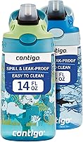 Contigo Aubrey Kids Water Bottle 2-Pack, 14oz Spill-Proof Straw Lid, Dishwasher Safe, Fun Dinos & Sharks Design, Ages 3+