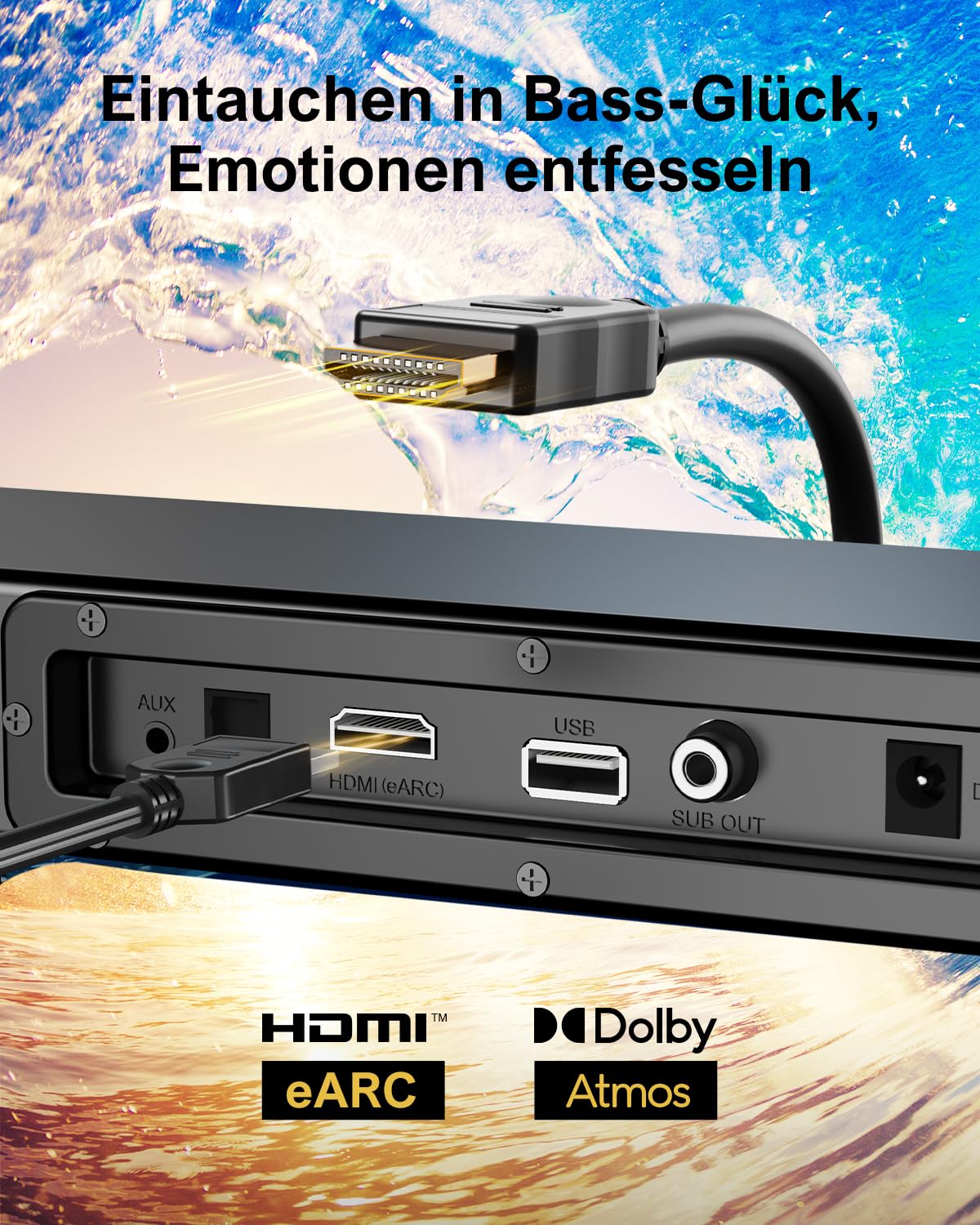 ULTIMEA Soundbar für TV Geräte mit Dolby Atmos, BassMX, 3D Surround Sound System für TV Lautsprecher Heimkino, Soundbar mit Subwoofer, 5.3 Bluetooth PC Sound Bars, 190W Spitzenleistung, Nova S50