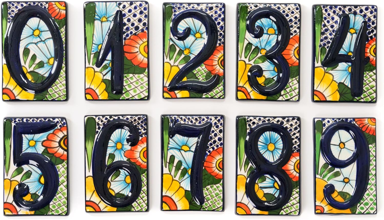 Handmade Ceramic Address Number House Numbers Ceramic Tile Mexican Talavera Pottery Wall Art Indoors Outdoor Decor Garden Decor Sign 3.75" x 5.75" (Number 0)