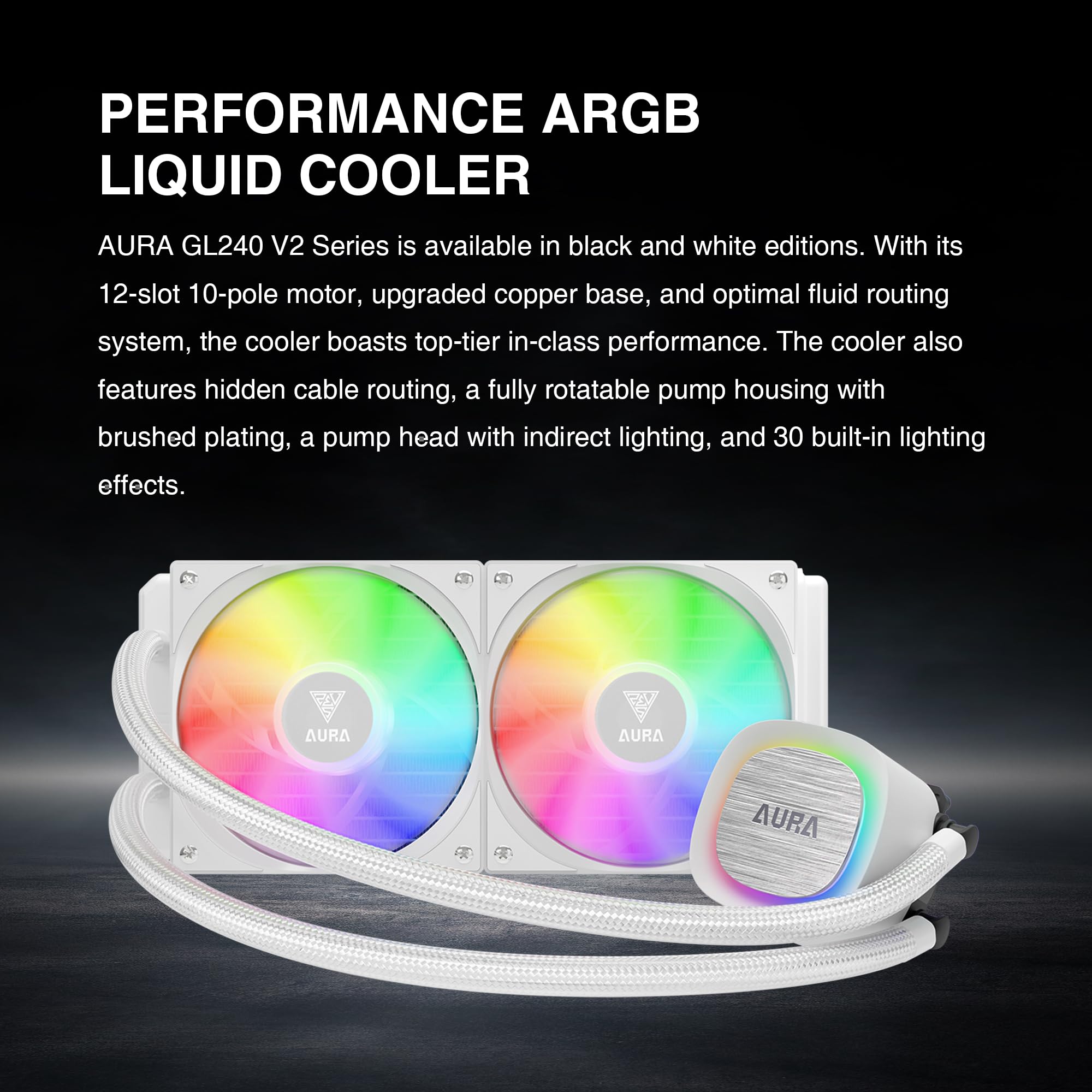 GAMDIAS Dissipatore Liquido 240mm, Design Nascosto dei Cavi, Ventola ARGB PWM con 30 Effetti Luminosi, MB Sync, per Intel 1700& AMD AM5/AM4, Bianco