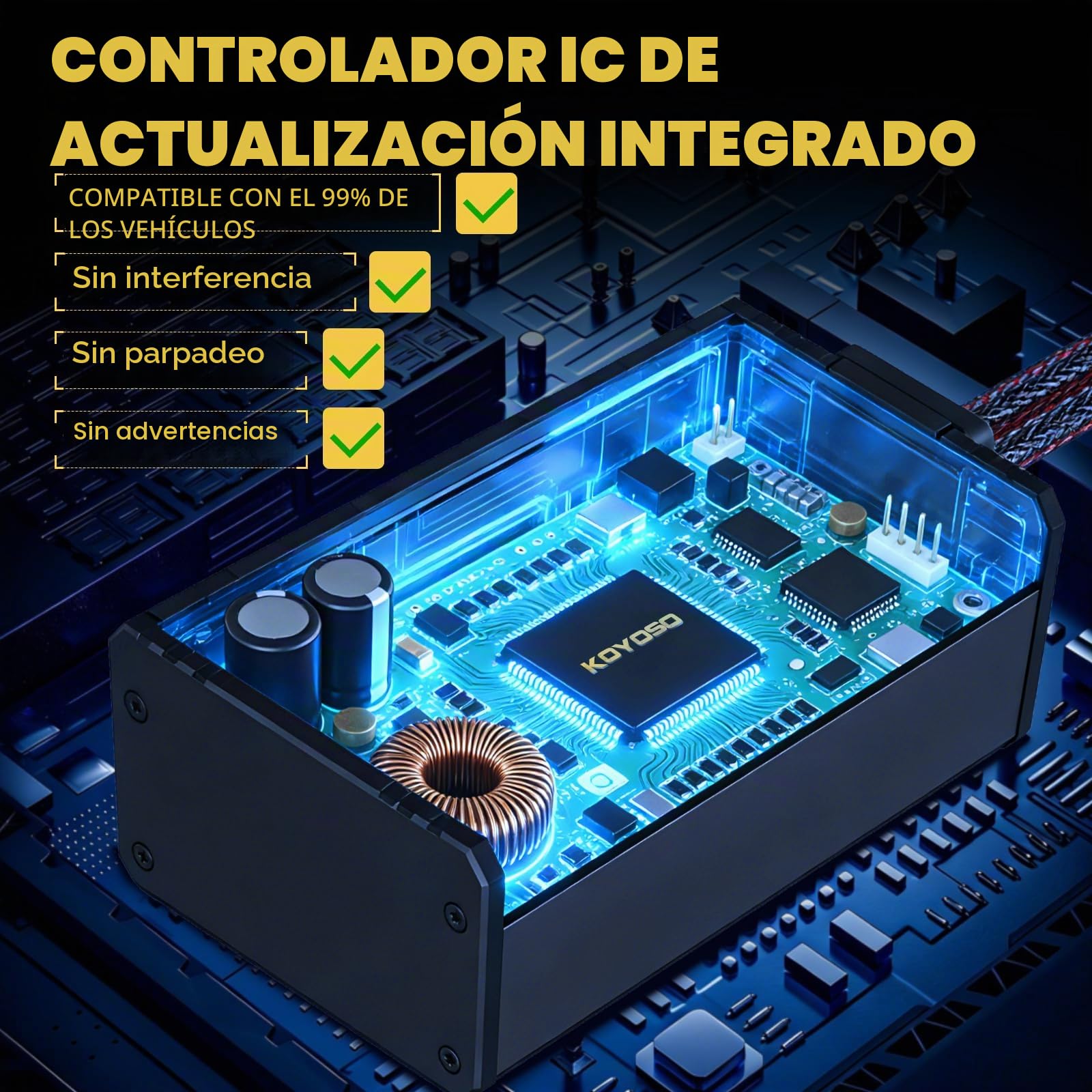 KOYOSO Bombilla LED H7 de 180 W, 40000 LM, súper Luminosa, 6500 K, Blanco frío, Canbus Ready sin Error, Plug & Play Kit de actualización para halógeno Coche, luz de Cruce y de Carretera para vehículo