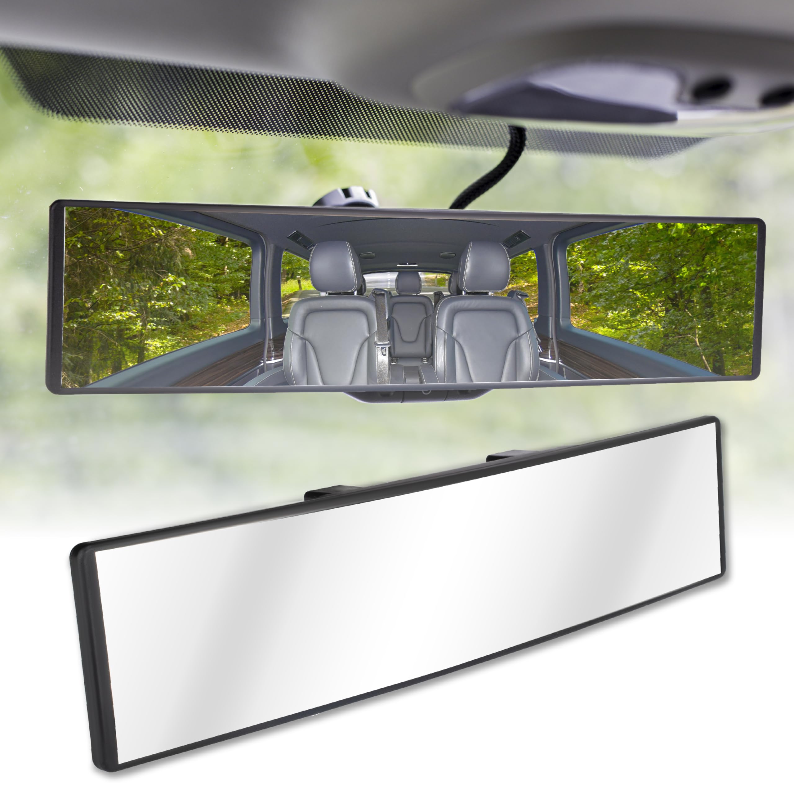 Rear View Mirror, Universal 11.4 Inch Interior Clip On Panoramic Convex Mirrors, HD Anti Glare Wide Angle and Reduce Blind Spot, Extended Rear View Mirror for Cars, SUVs, Trucks, Vehicles