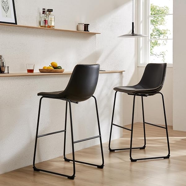 Sweetcrispy Counter Height Bar Stools, 30 inch Height Stool Faux Leather Barstools with Back, Armless Kitchen Island Cou