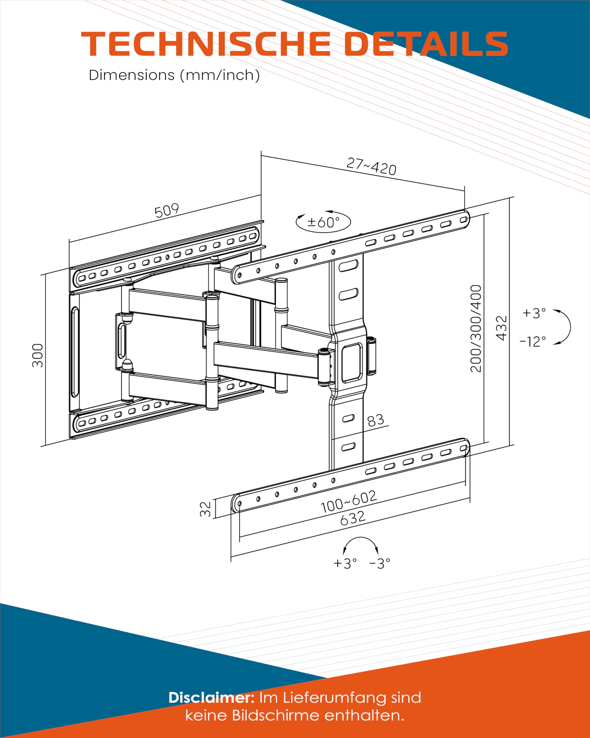 Xantron Slim Fit TV Wandhalterung Schwenkbar inkl. Zubehör - nur 27mm Wand-Abstand - 43-90 Zoll & VESA bis 600×400 - Ultra Slim TV Halterung bis 75kg - SLIMLINE-466US