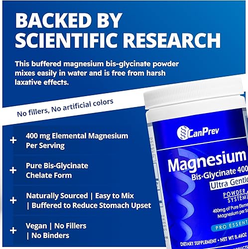 Miniatura 3 de CanPrev Bisglicinato de magnesio 400 polvo ultra suave 8.47 oz, 48 porciones, 400 mg de magnesio elemental por cucharada, soporta noches