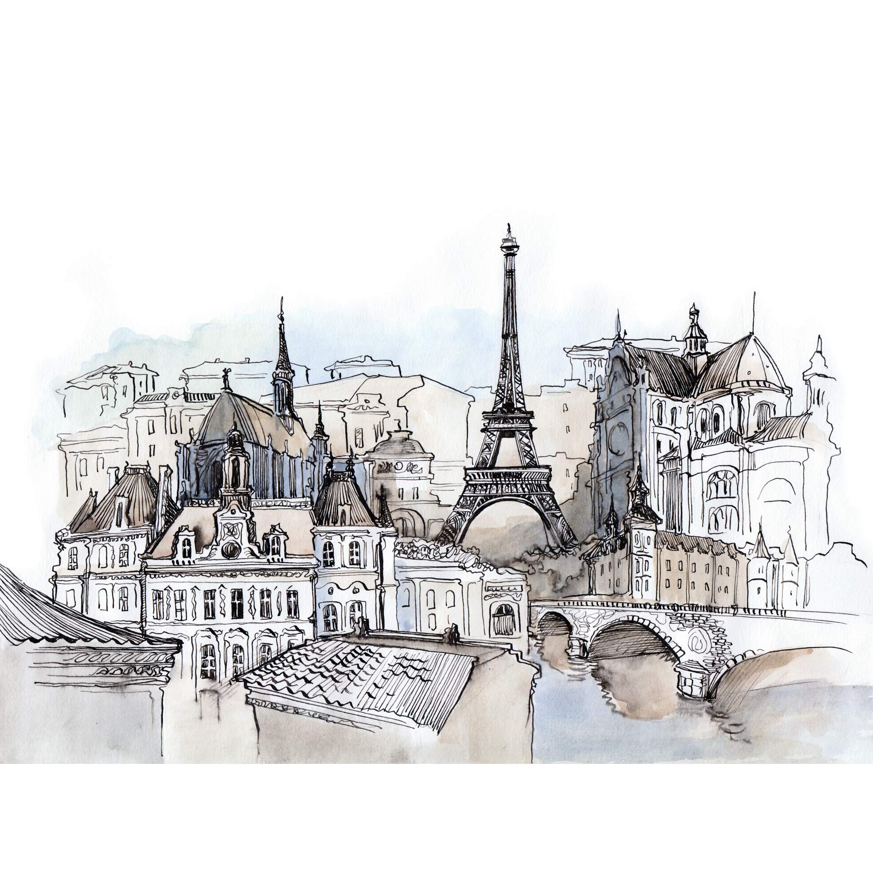 Wee Blue Coo France Ink Drawing Paris Large Wall Art Poster Print Thick Paper 18X24 Inch