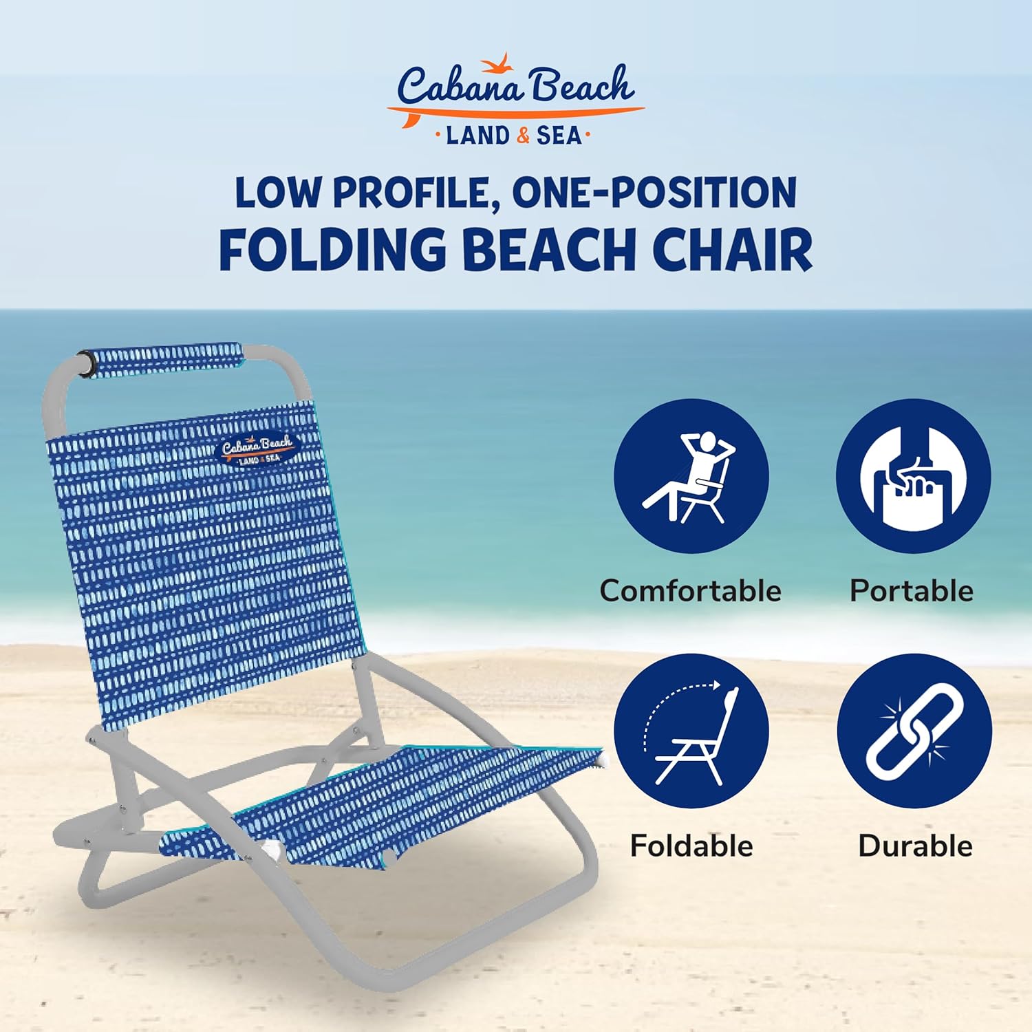 Cabana Beach Folding Beach Chair, 1 Position Lightweight and Portable Foldable Outdoor Camping Chair