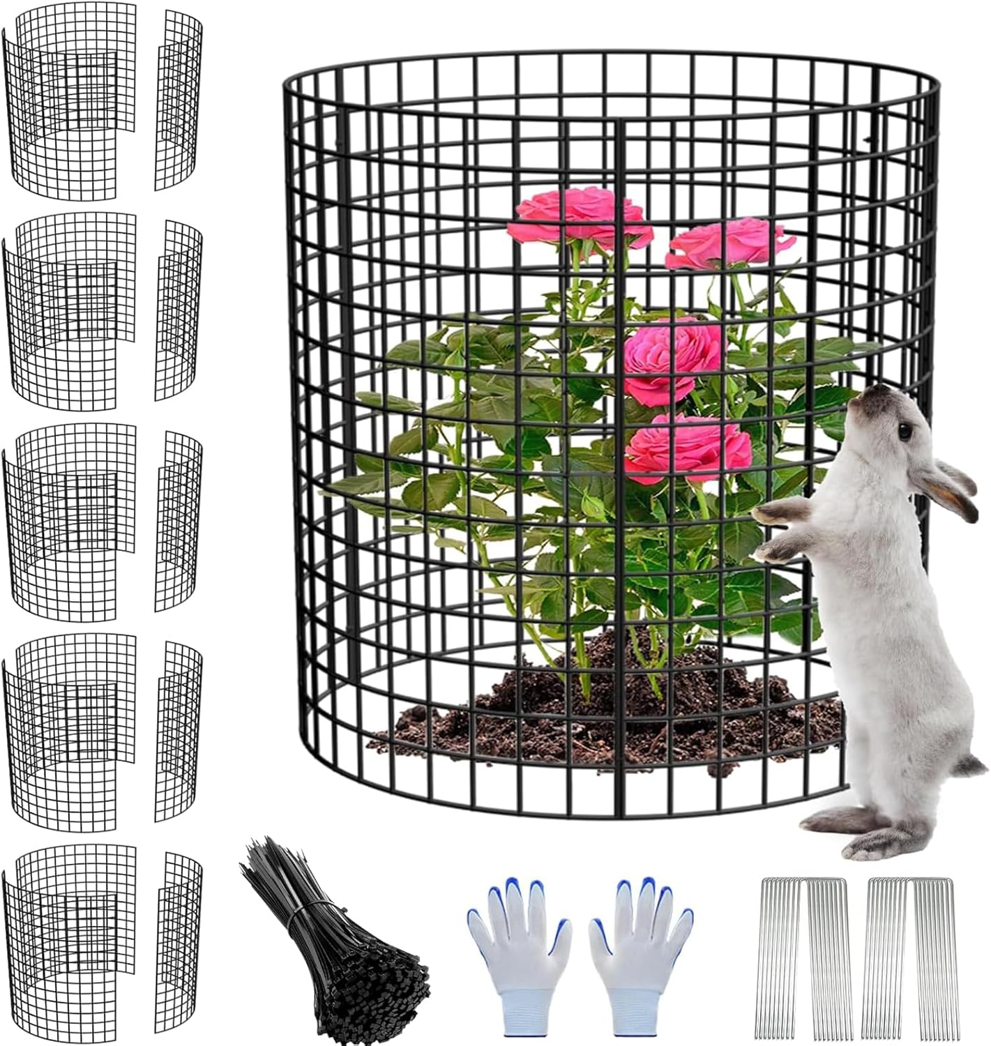 5 Pack Plant Protector from Animals, 13x12 inch Wire Plant Cages Mesh Plant Cage Garden Plant Protector, Sturdy Bunny Barricades Chicken Wire Cloche Plant Protectors for Keeping Bunny Animals Out