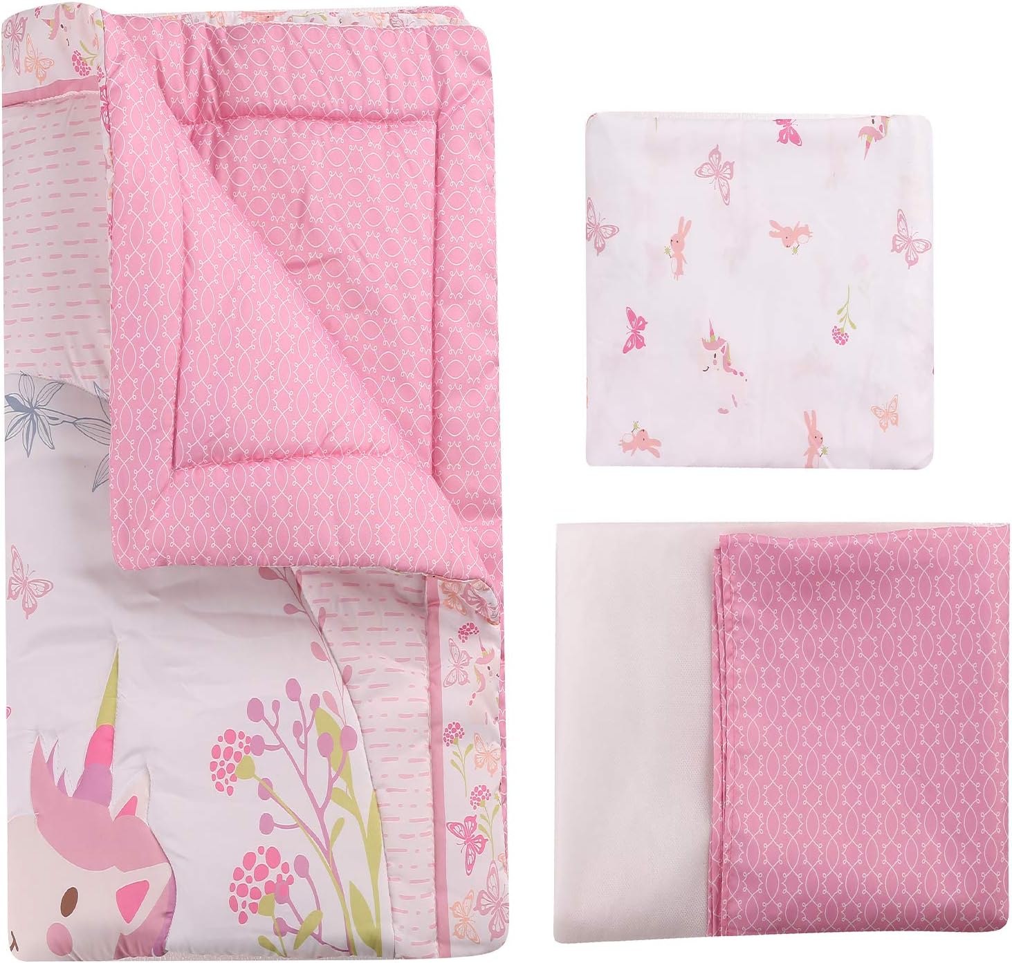 4-Piece Crib Bedding Set for Girls by PINNKKU, Baby Girl Crib Bedding Set, White, Blush Pink Flower Crib Skirt, Blanket, Crib Sheet and Diaper Stacker, Crib Sets for Girls, Baby Bedding : Baby