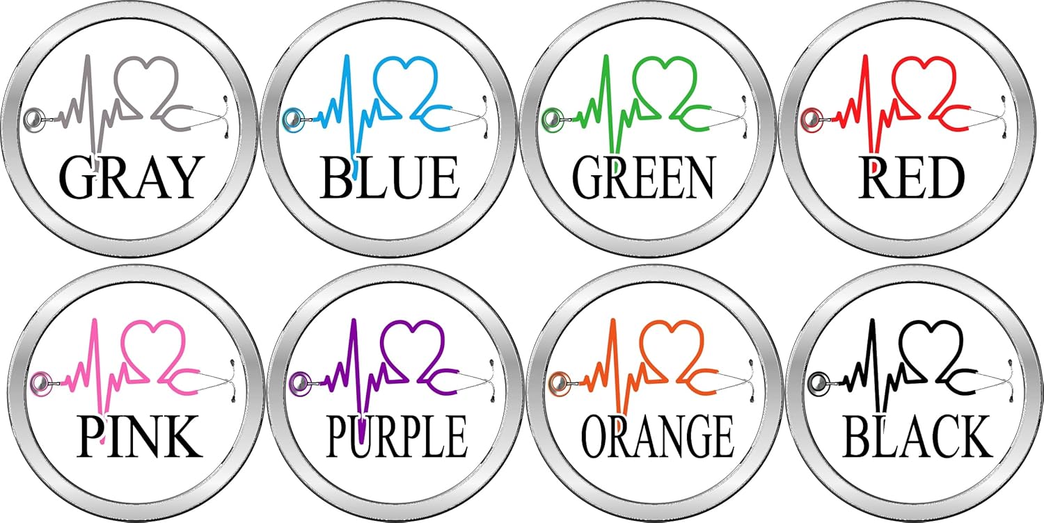 EKG Heart Stethoscope Air Location Tracker Tag Holder Personalized Name - Discreet and Secure - You Choose Custom Fonts and Options and We Make It - Hospital Nurse, Doctor Gift (1¼ inch Plain Glass)