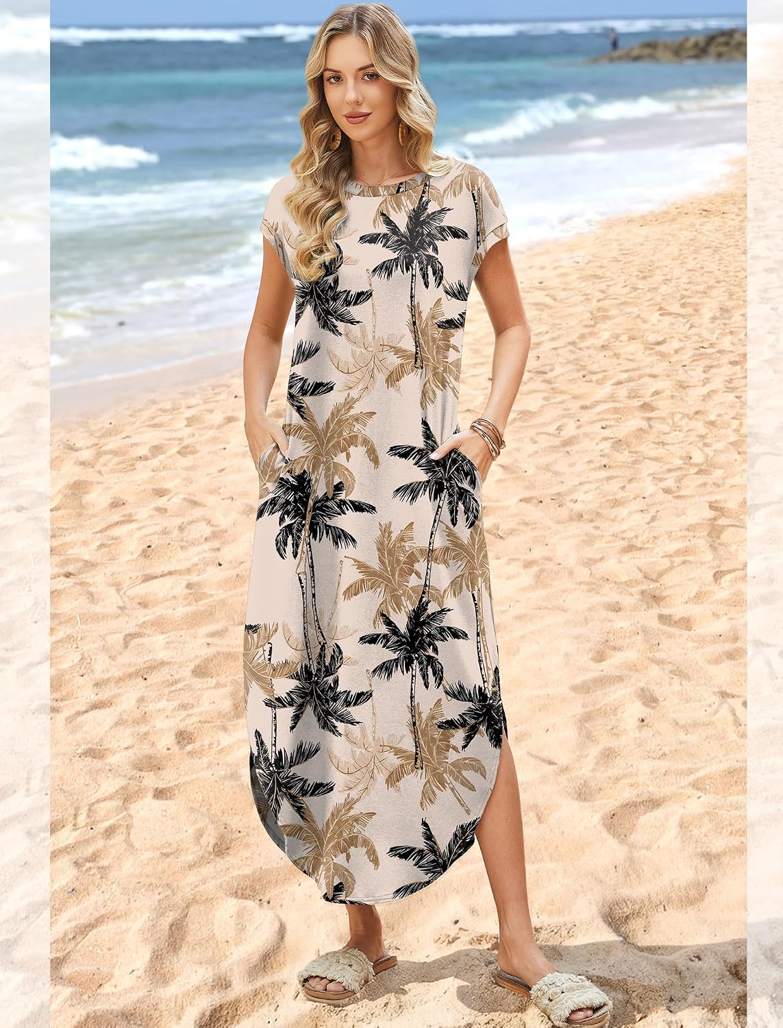  Summer Dresses Cap Sleeve Crewneck Maxi Long Casual Dress with Pockets Beach Vacation Sundresses 2026 Trendy thumbnail