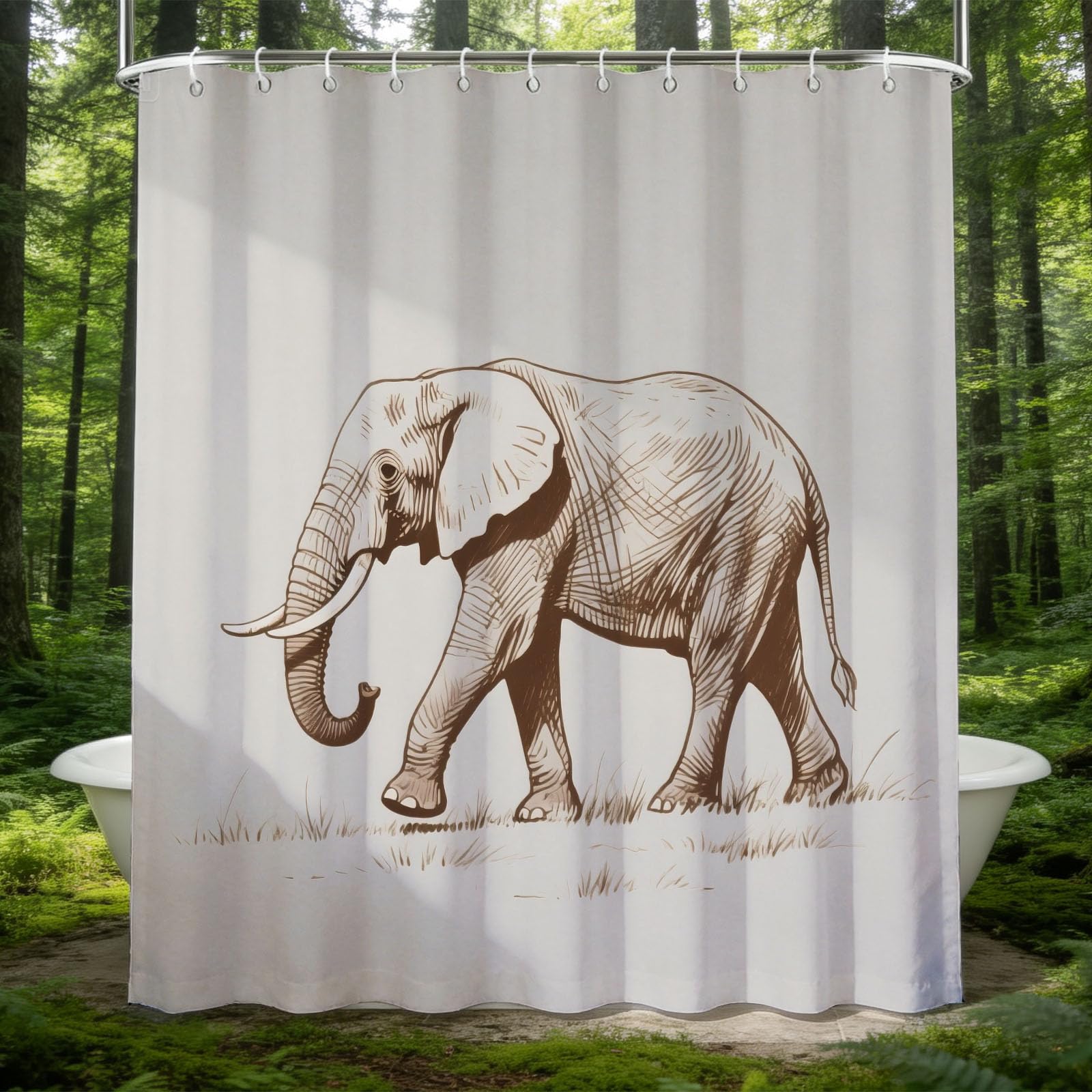 Hongduo 3D African Elephant Shower Curtain for Stalls Bathtubs Wildlife Animal Bathroom Decor Shower Curtain Set Polyester Fabric Waterproof 200x200cm/79X79 Inch with Hooks