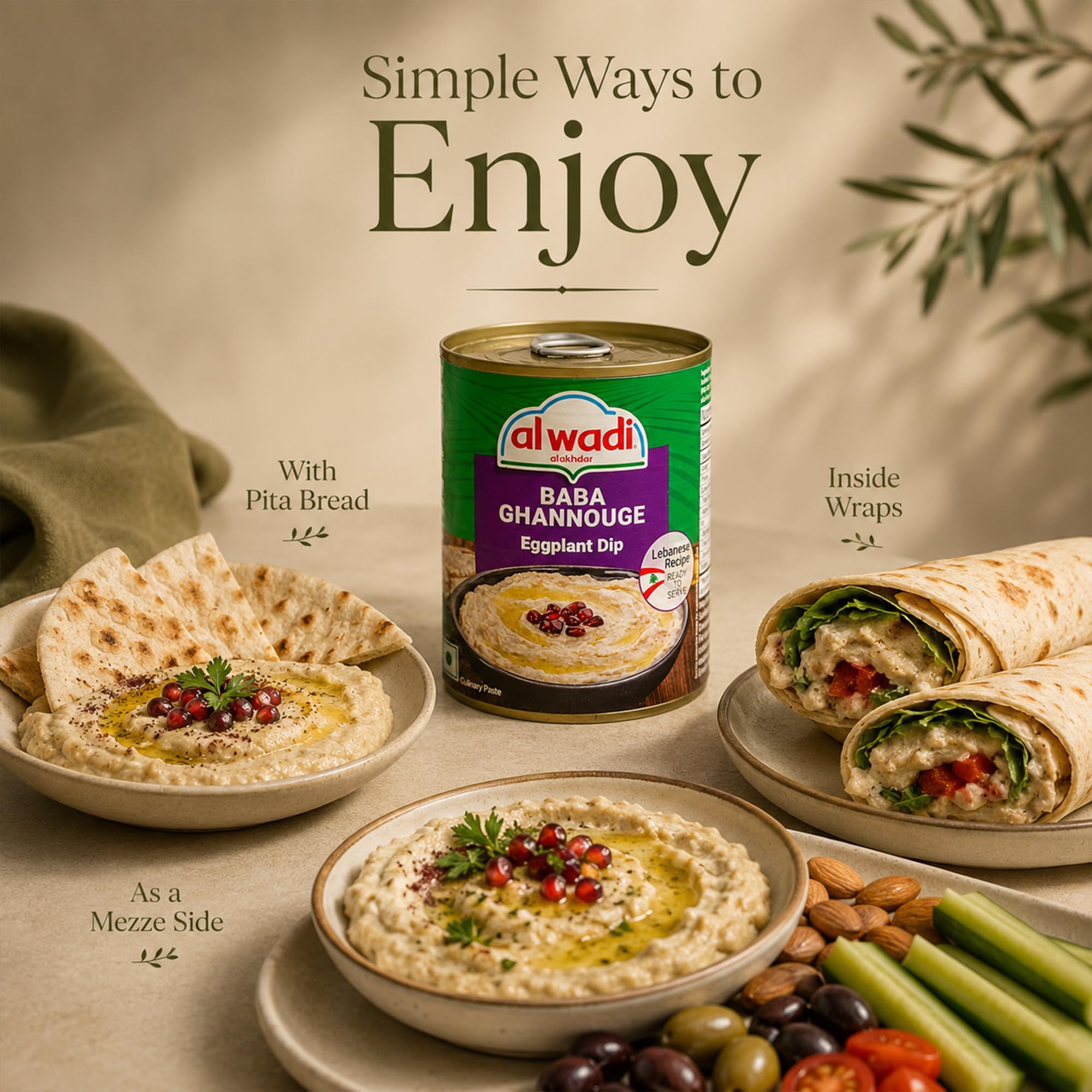 Al Wadi Baba Ghannouge Eggplant Dip 385g | Authentic Lebanese Recipe | Ready-to-Eat | Vegan & Healthy | Perfect Dip for Chips, Veggies, Falafel & More 3
