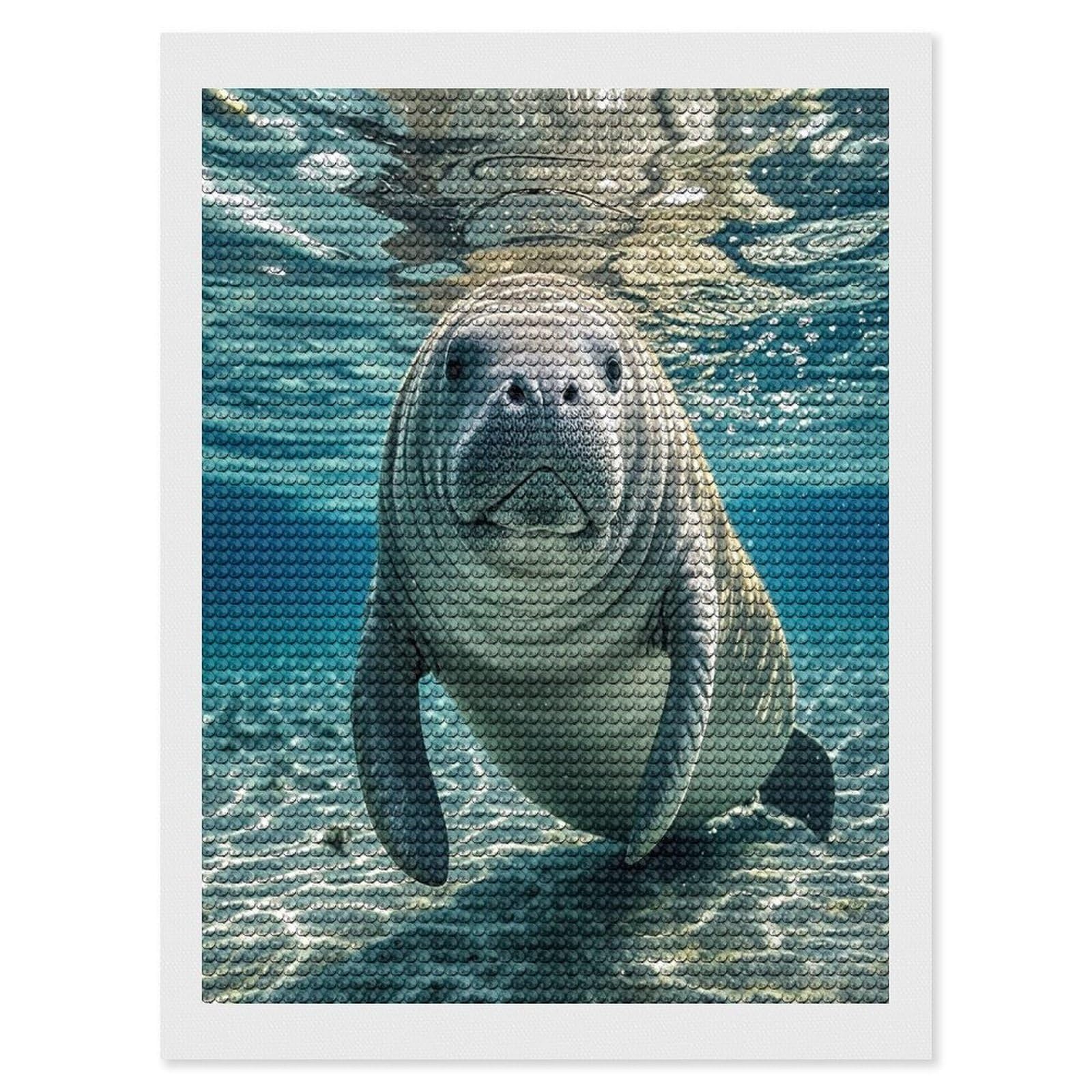 FekiLoot Ocean Animal Manatee Diamond Painting Kits for Adults Full Round Drill Diamond Art Kits for Beginners 5D DIY Diamond Dots Paintings Diamonds Pictures Gem Art Home Wall Decor 12"x16"