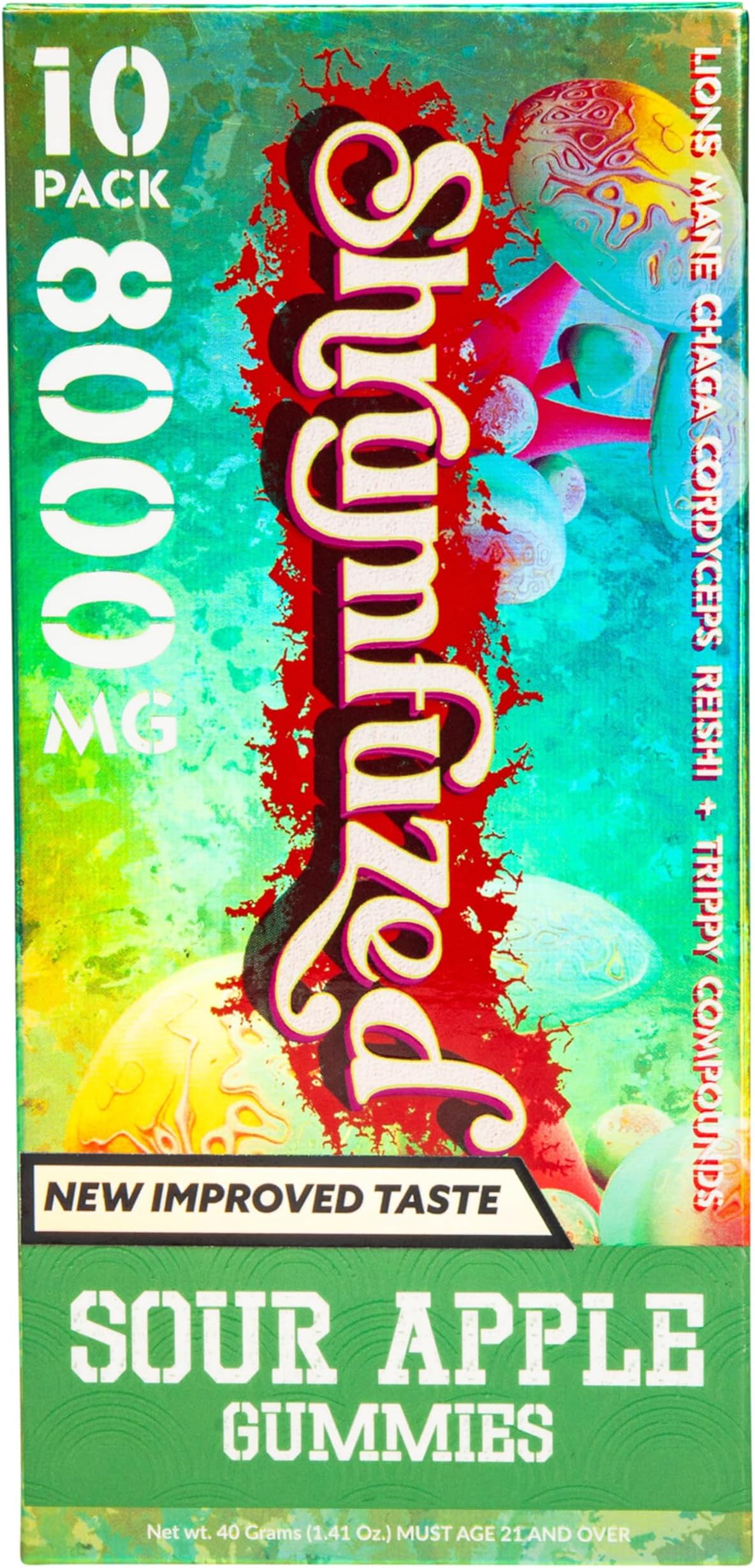 Shrumfuzed Proprietary Nootropic Gummy | Now with New Improved Taste | Lion's Mane, Reishi, Chaga, and Cordycep Nootropic Mushroom Blend (10, Sour Apple)