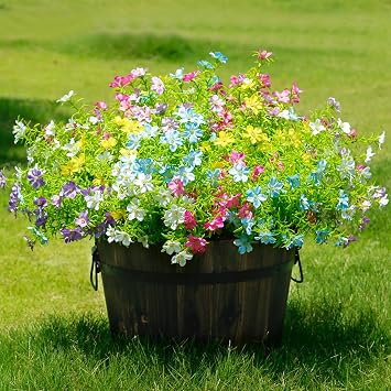 Colorful Artificial Flowers for Outdoors,12 Bundles Realistic Faux Plastic Silk Fake Flowers for Outside Planters Porch Pots Hanging Baskets Patio Yard Garden Home Decor