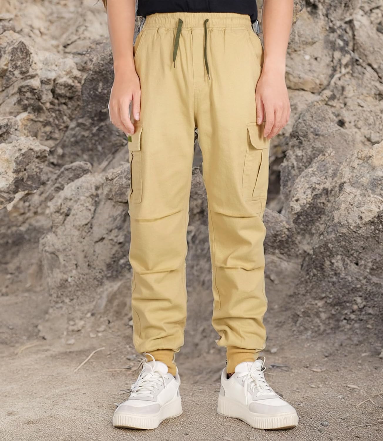 TLAENSON Boys Joggers Cargo Pants for Kids Drawstring Elastic Waist Cotton Twill Jogging School Pant - Image 8
