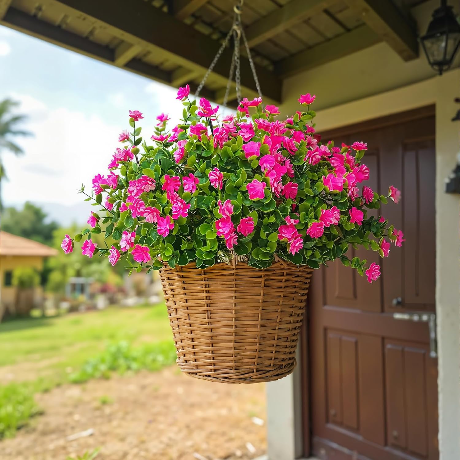 UV Resistant Artificial Flowers, Realistic Fake Bouquets for Outdoor Hanging Baskets, Weatherproof Faux Plants for Balcony Porch Garden No Fade No Maintenance (Pink-10pack)