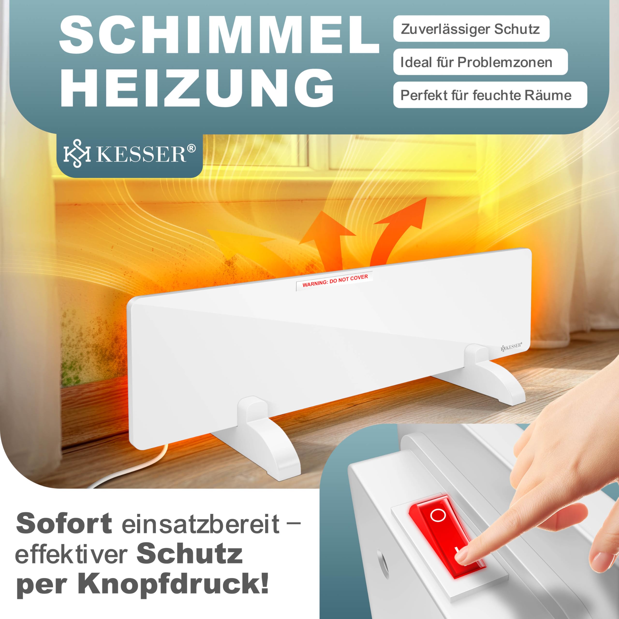KESSER Riscaldamento a infrarossi contro la muffa, 50 W, per parete e bagno, senza muffa, alternativa a spray antimuffa e vernice, a risparmio energetico, bianco