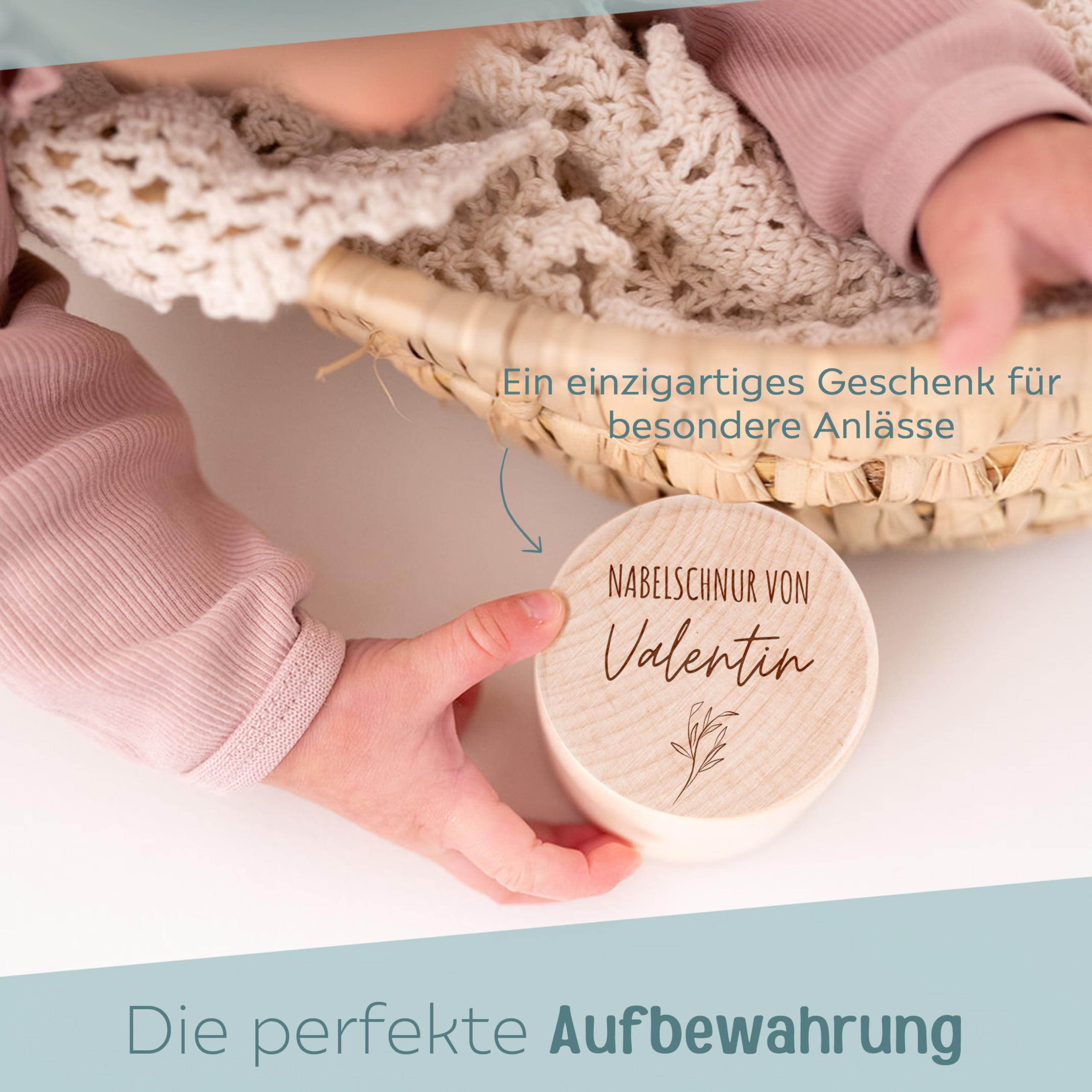 wunderwunsch® - Milchzahndose personalisiert aus Holz mit hochwertiger Gravur - Zahndose Milchzähne als Erinnerung an die ersten Zähnchen (Nabelschnur)