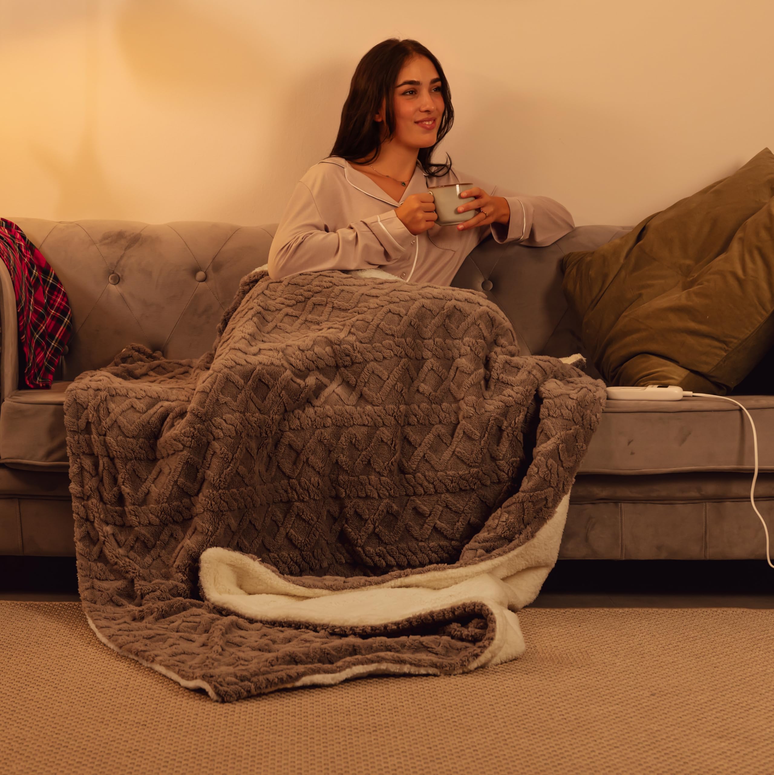 Cecotec Manta eléctrica HeatConfort ThermalBlanket Sherpa (160 x 130). Manta Térmica con Apagado Automático, 9 Niveles de Temperatura Ajustables y franela suave. Ideal para un calor cómodo.