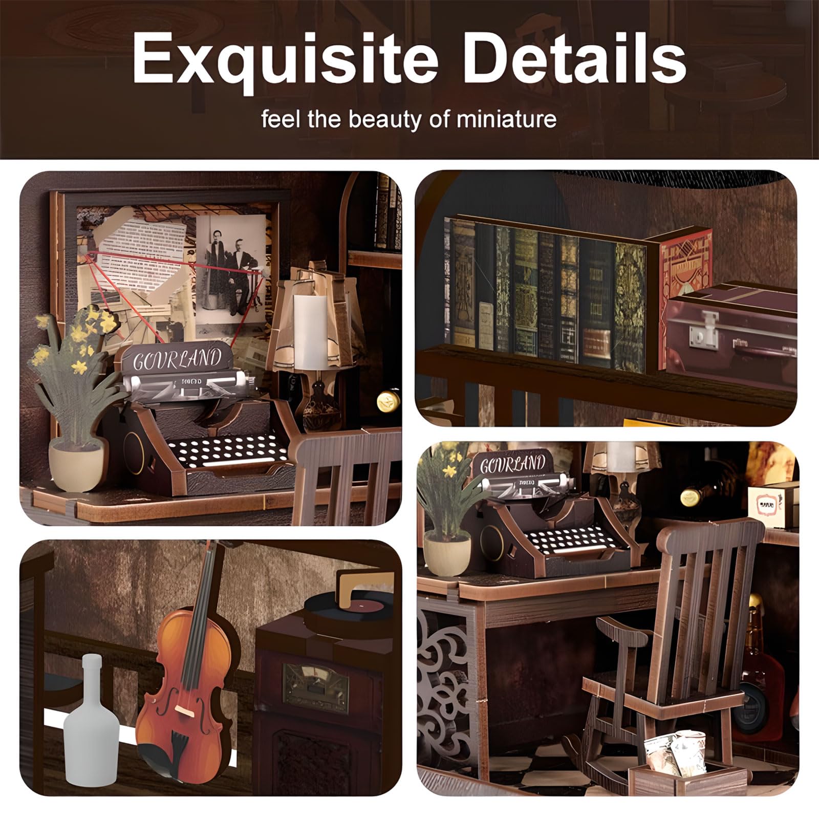 Kit fai da te per angolo libri, puzzle in legno 3D fai da te in miniatura, mini casa, kit per libri, fermalibri, inserto decorativo con luce a LED, per adulti, libro magico, libreria, decorazione,