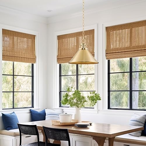 Miniatura 7 de Kira Home Romine - Lámpara colgante moderna de 12 pulgadas + pantalla cónica de metal, altura ajustable, acabado de latón frío