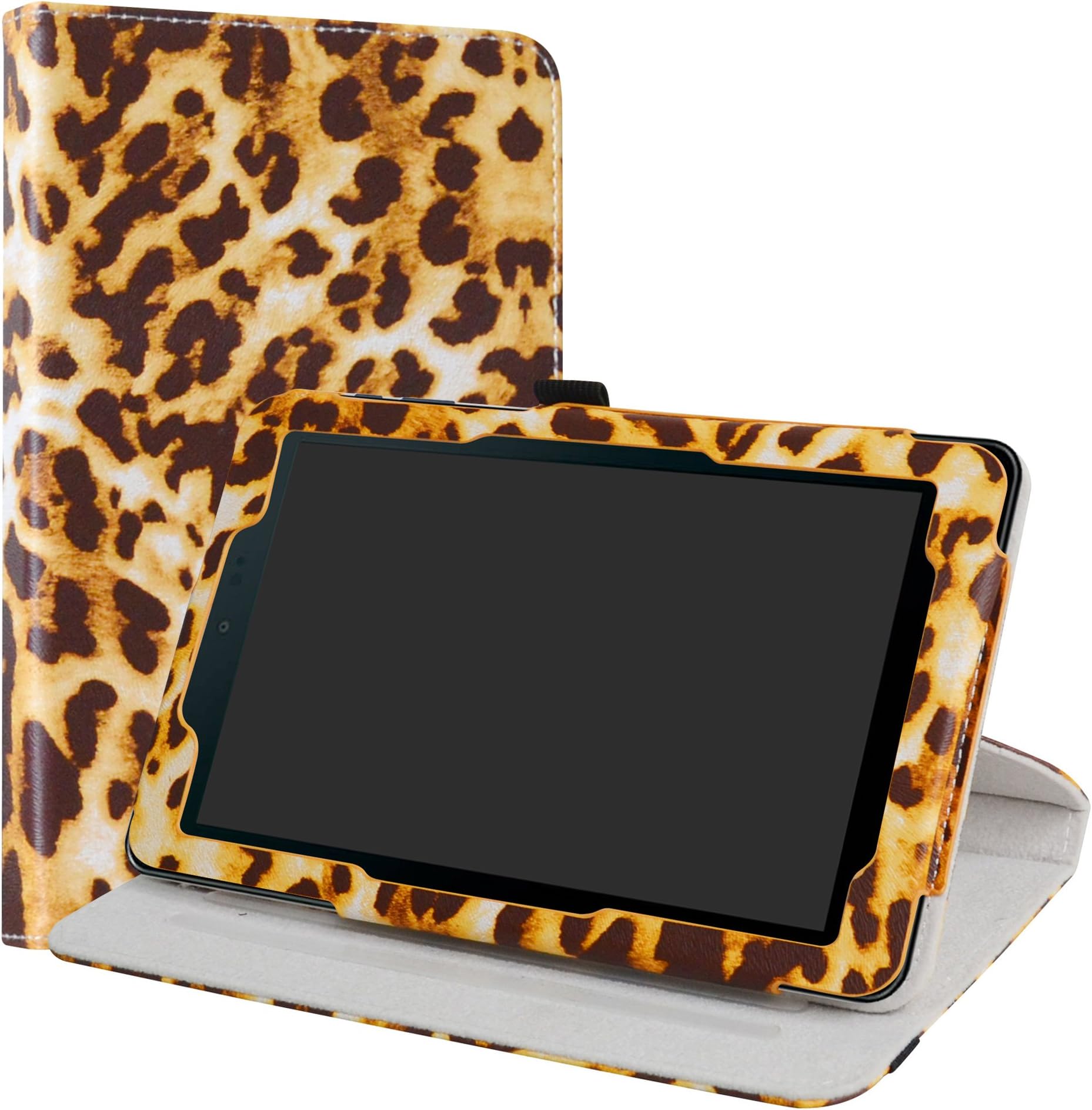 Sprint Slate 8 Case,LiuShan 360 Degree Rotation Stand PU Leather with Cute Pattern Cover for 8" Sprint Slate 8 (AQT80) Tablet,Leopard Brown