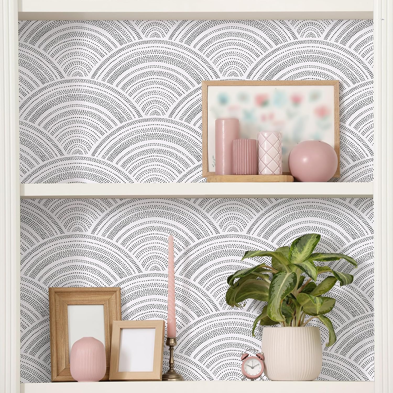 CRE8TIVE Black and White Geometric Peel and Stick Wallpaper for Bedroom 12"x118" Polka Dot Seigaiha Wave Wallpaper Removable Self Adhesive Art Deco Geometric Contact Paper for Cabinets Drawer Liners