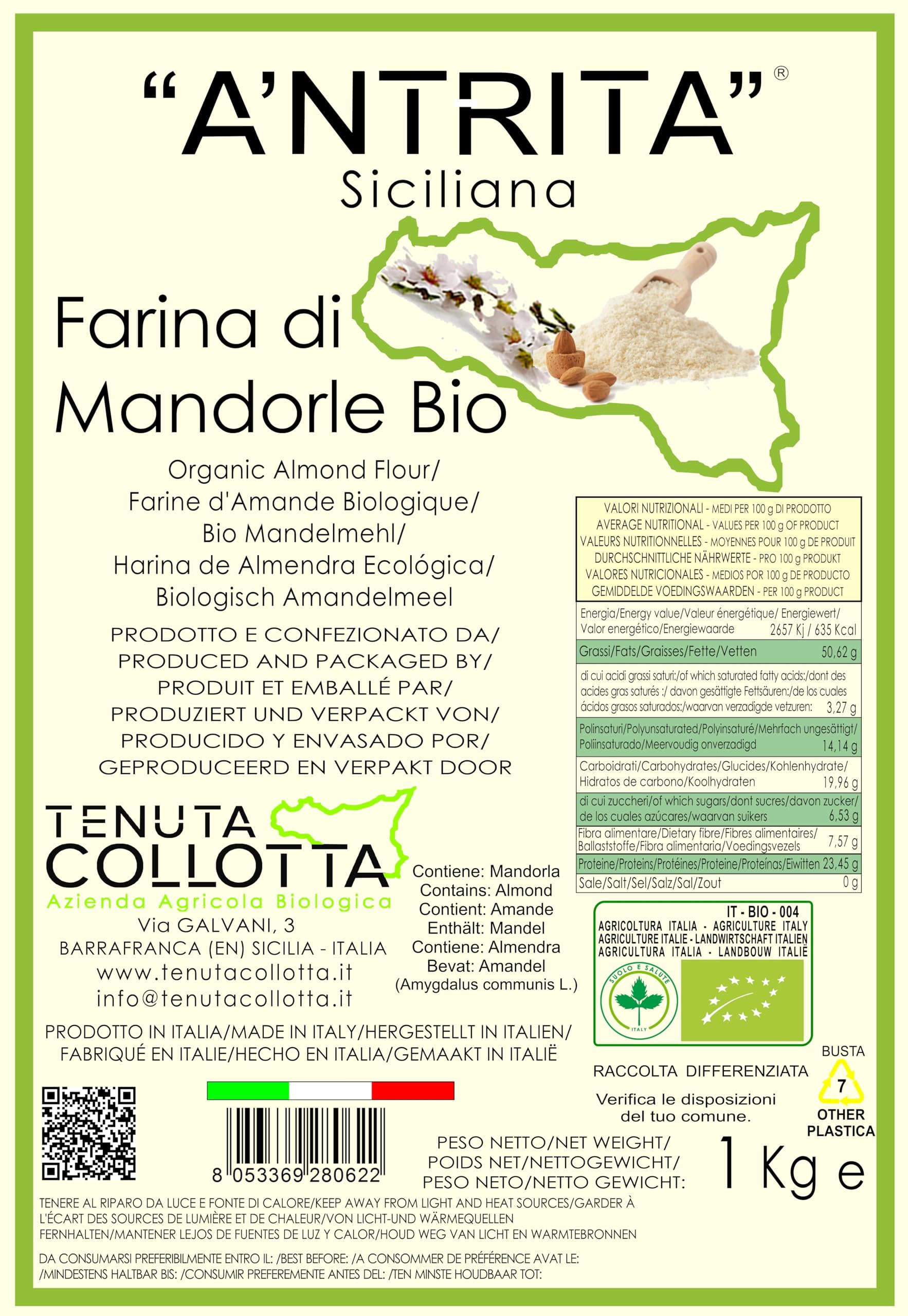 A'Ntrita® - Farina di Mandorle Bio 1 Kg - 100% Italiano - Prodotto in Sicilia